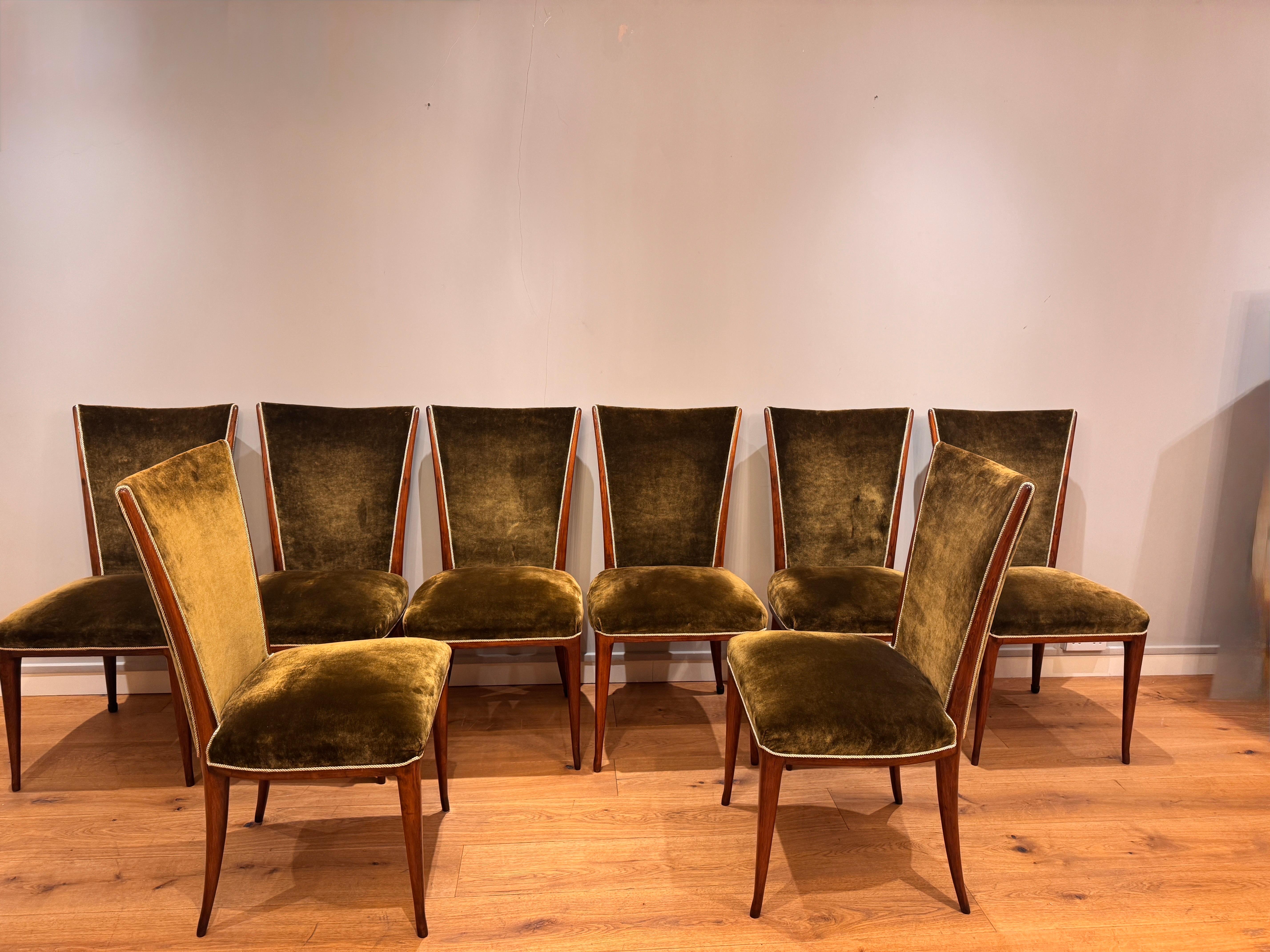 Italian Rare set of eight dining room chairs by Osvaldo Borsani For Sale
