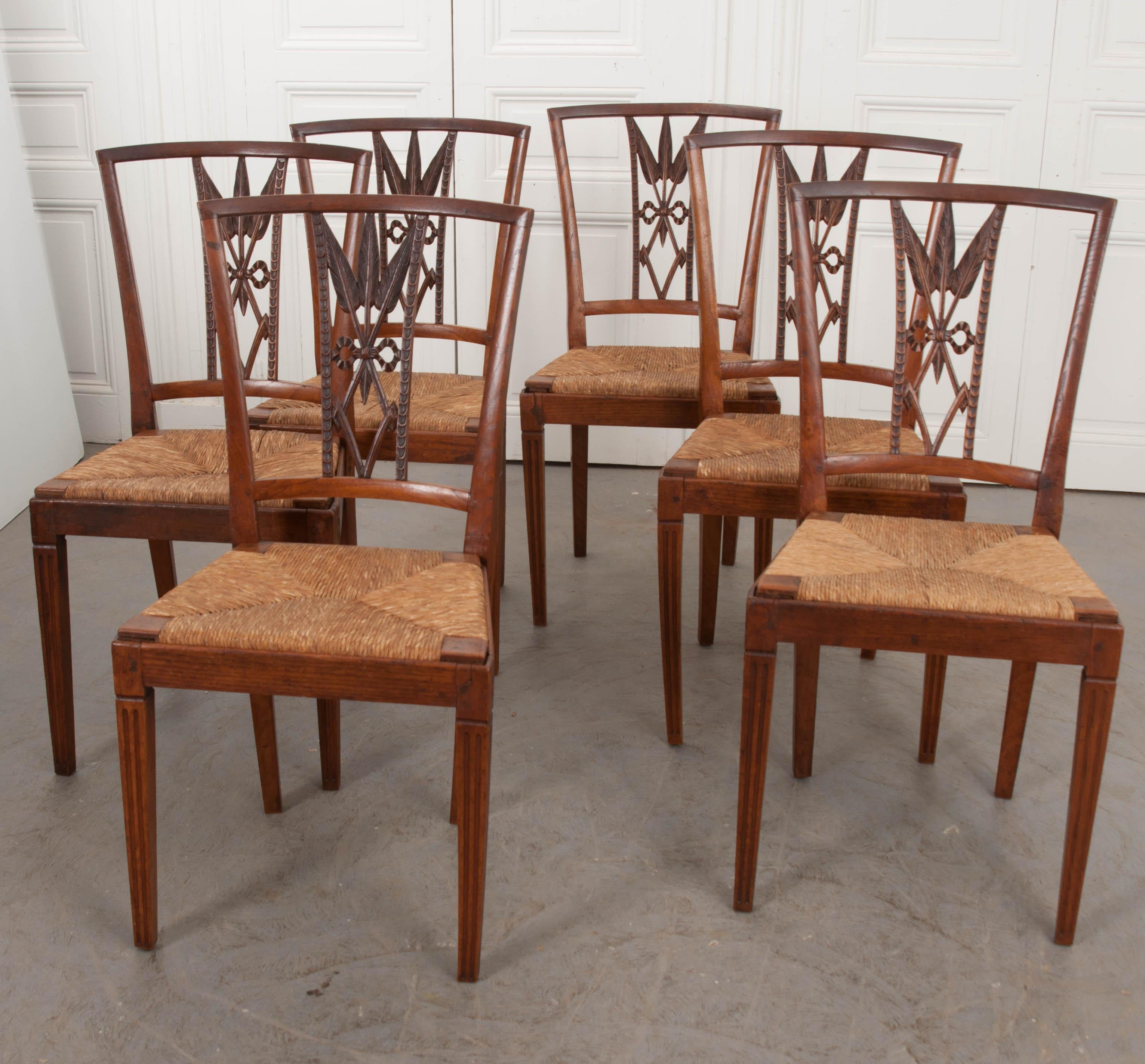 Rare Set of Eight French 19th Century Louis XVI-Style Rush-Seat Dining Chairs 7