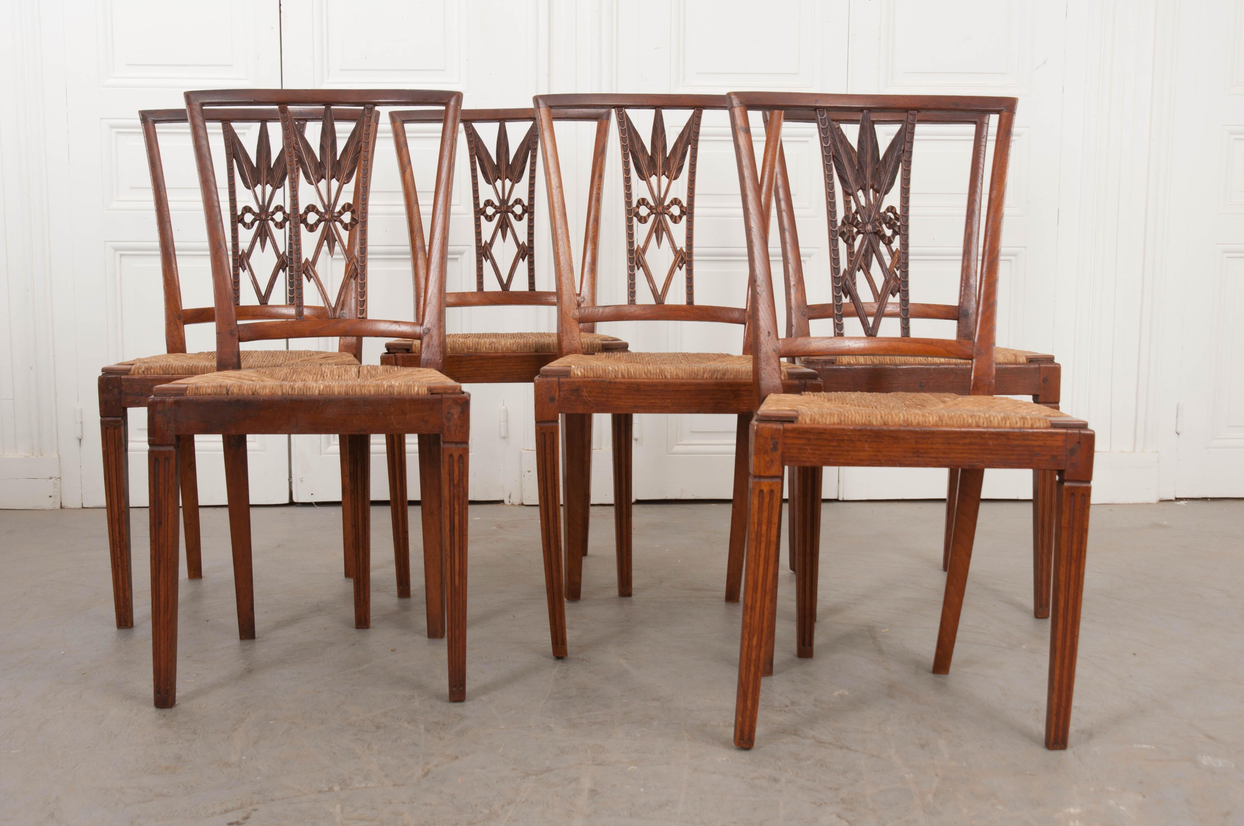 Rare Set of Eight French 19th Century Louis XVI-Style Rush-Seat Dining Chairs 8