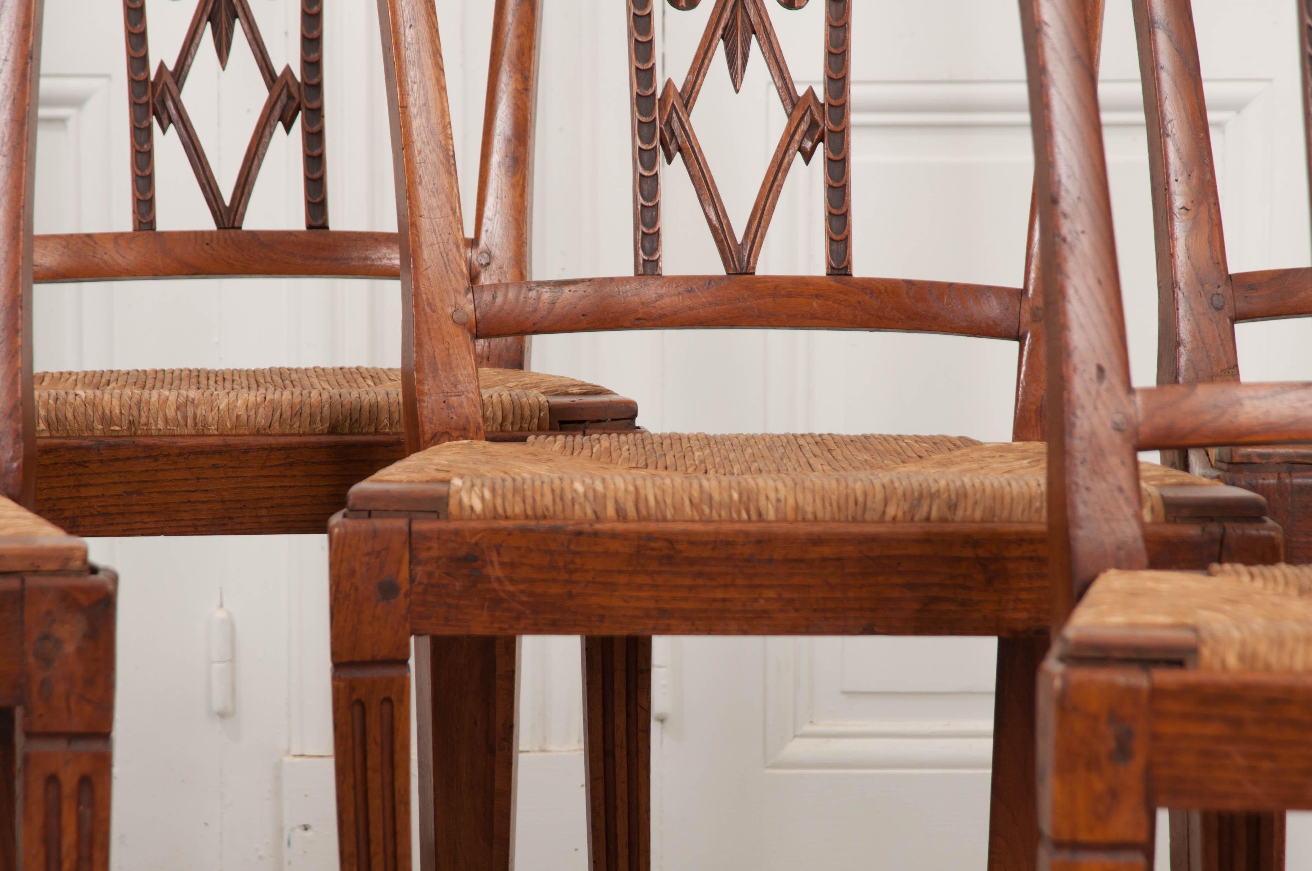 Rare Set of Eight French 19th Century Louis XVI-Style Rush-Seat Dining Chairs 9
