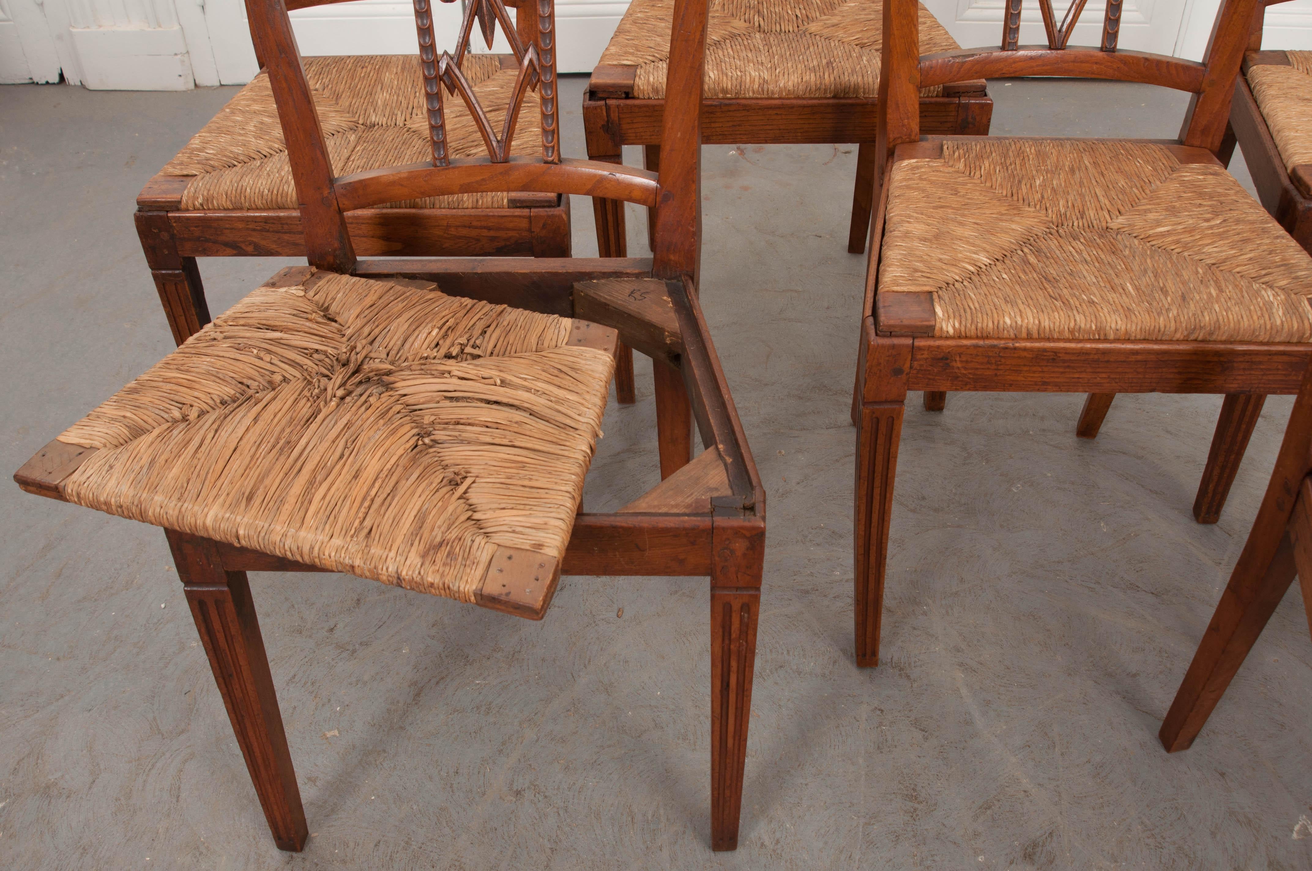 Rare Set of Eight French 19th Century Louis XVI-Style Rush-Seat Dining Chairs 10