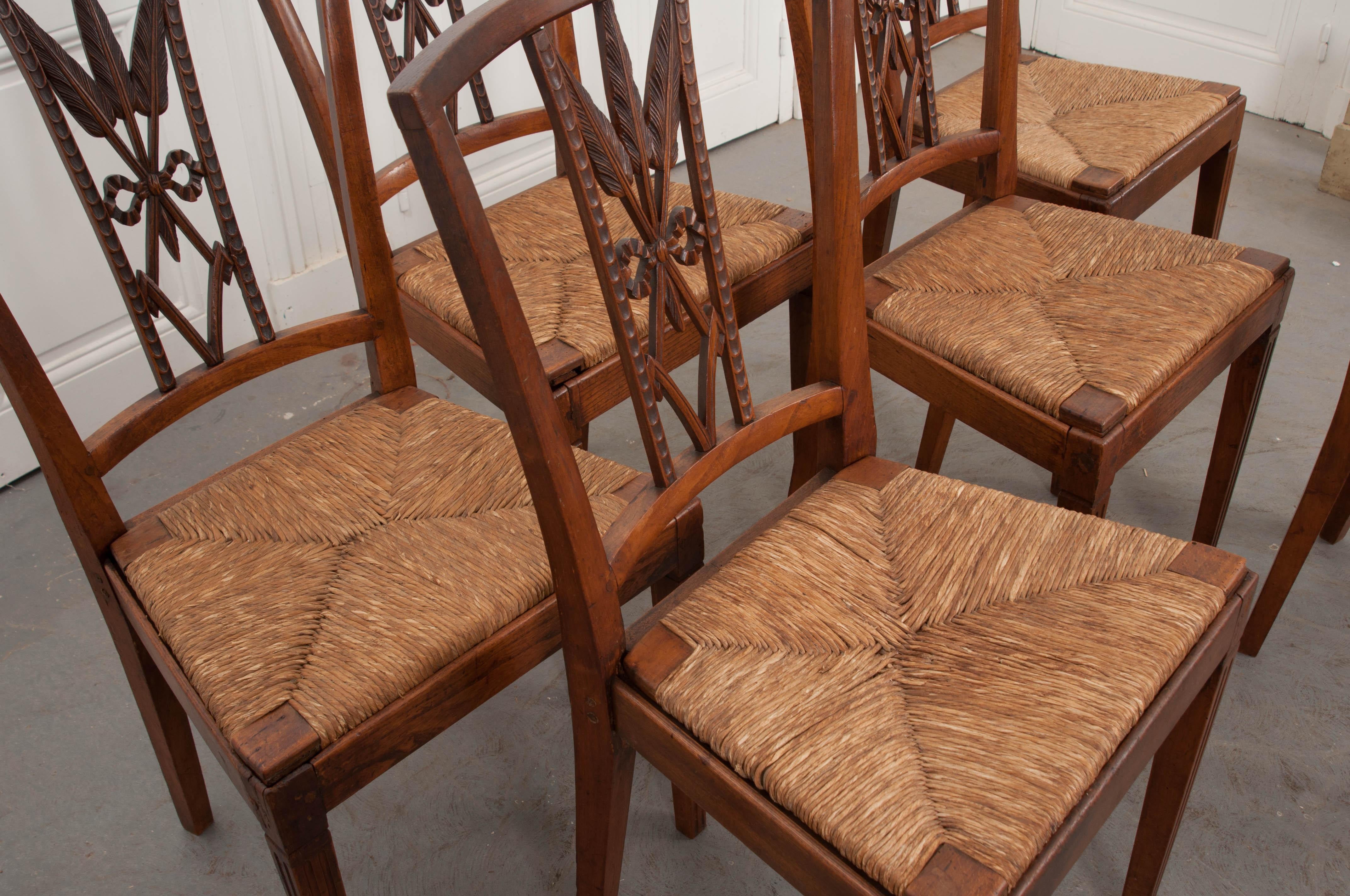 Rare Set of Eight French 19th Century Louis XVI-Style Rush-Seat Dining Chairs 12