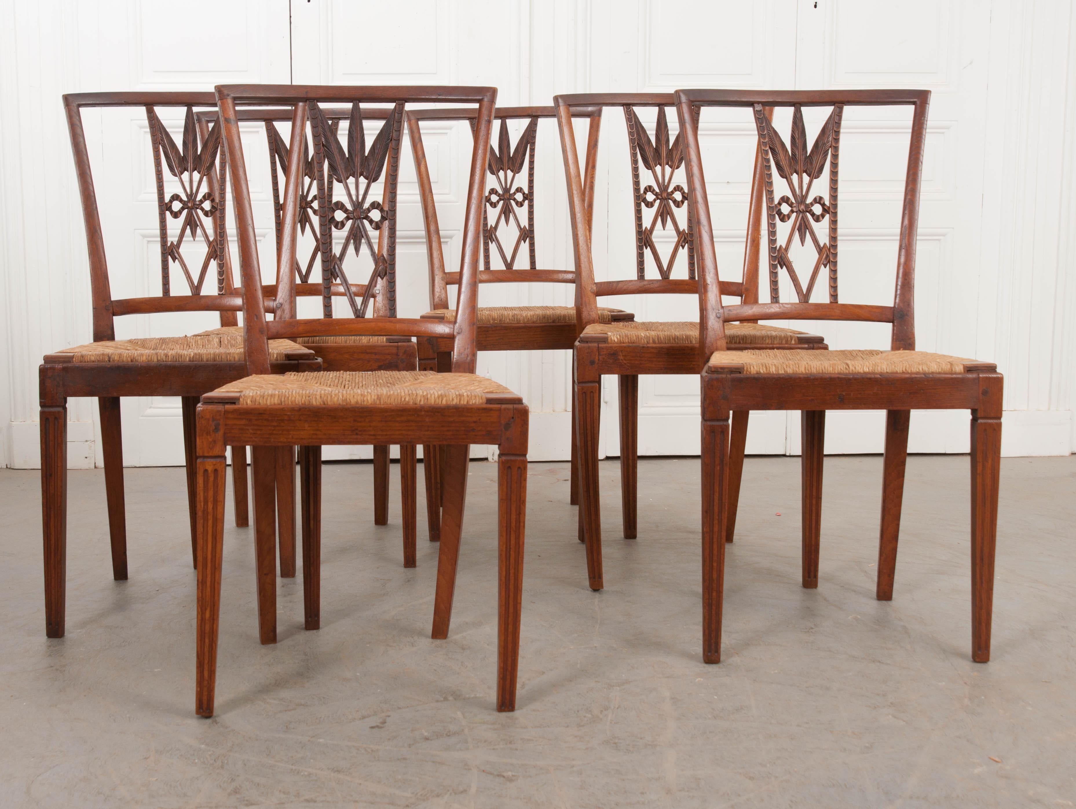 Rare Set of Eight French 19th Century Louis XVI-Style Rush-Seat Dining Chairs 6