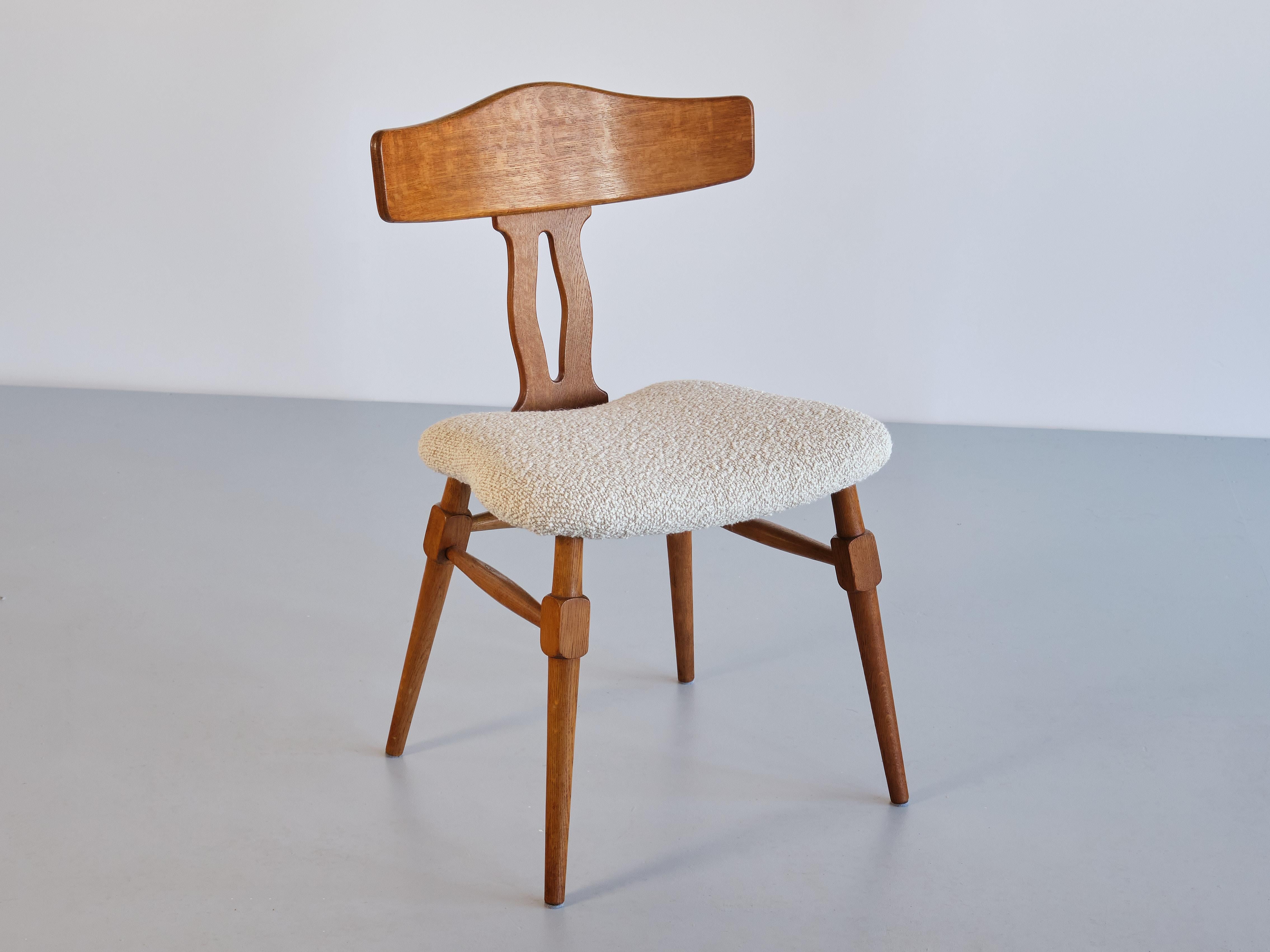 Rare Set of Eight Henning Kjærnulf Dining Chairs in Oak & Bouclé, Denmark, 1950s For Sale 2
