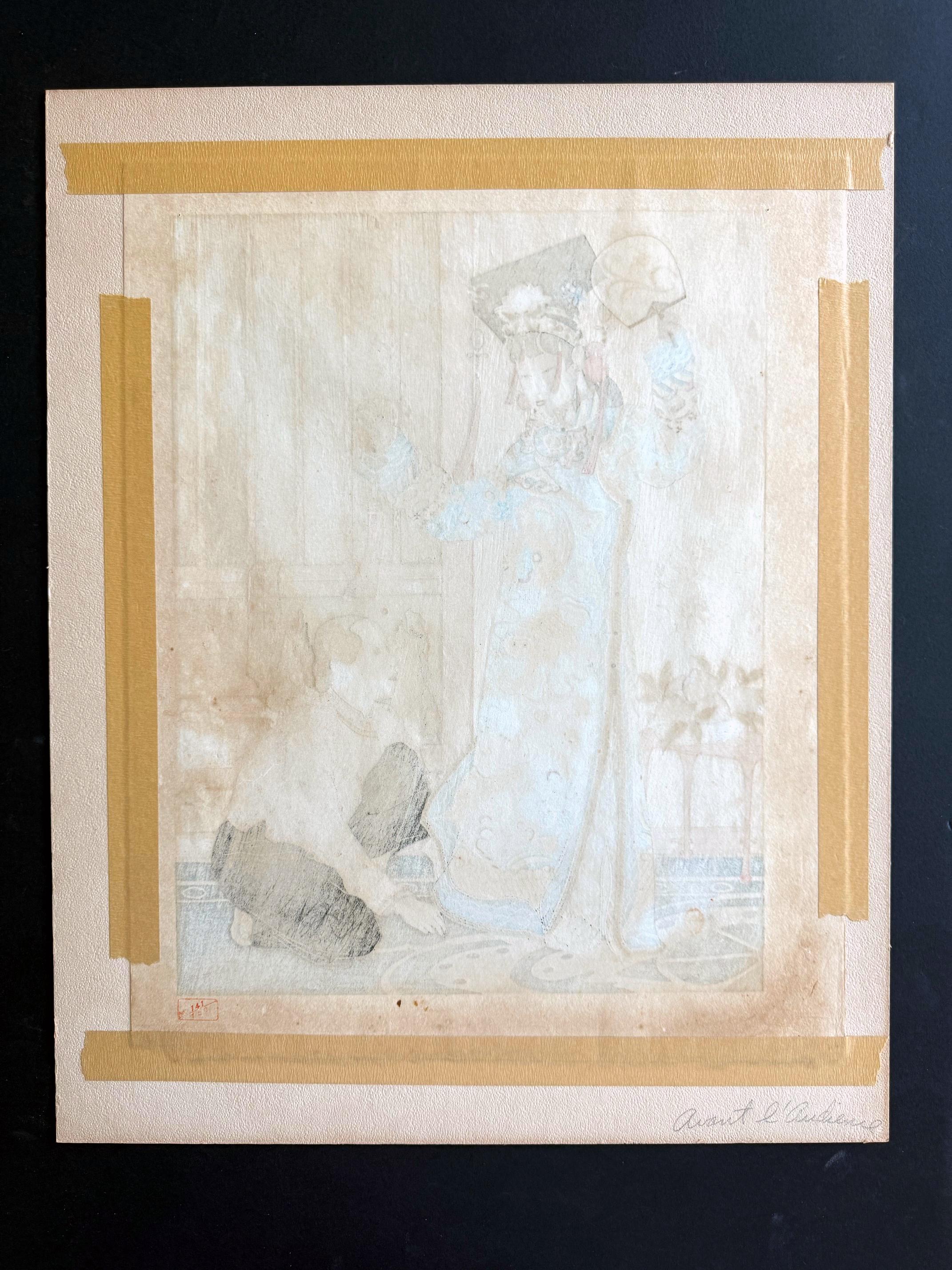 Rare Set of Five Dames Chinoises et Madchoues Woodblock Prints Paul Jacoulet For Sale 4