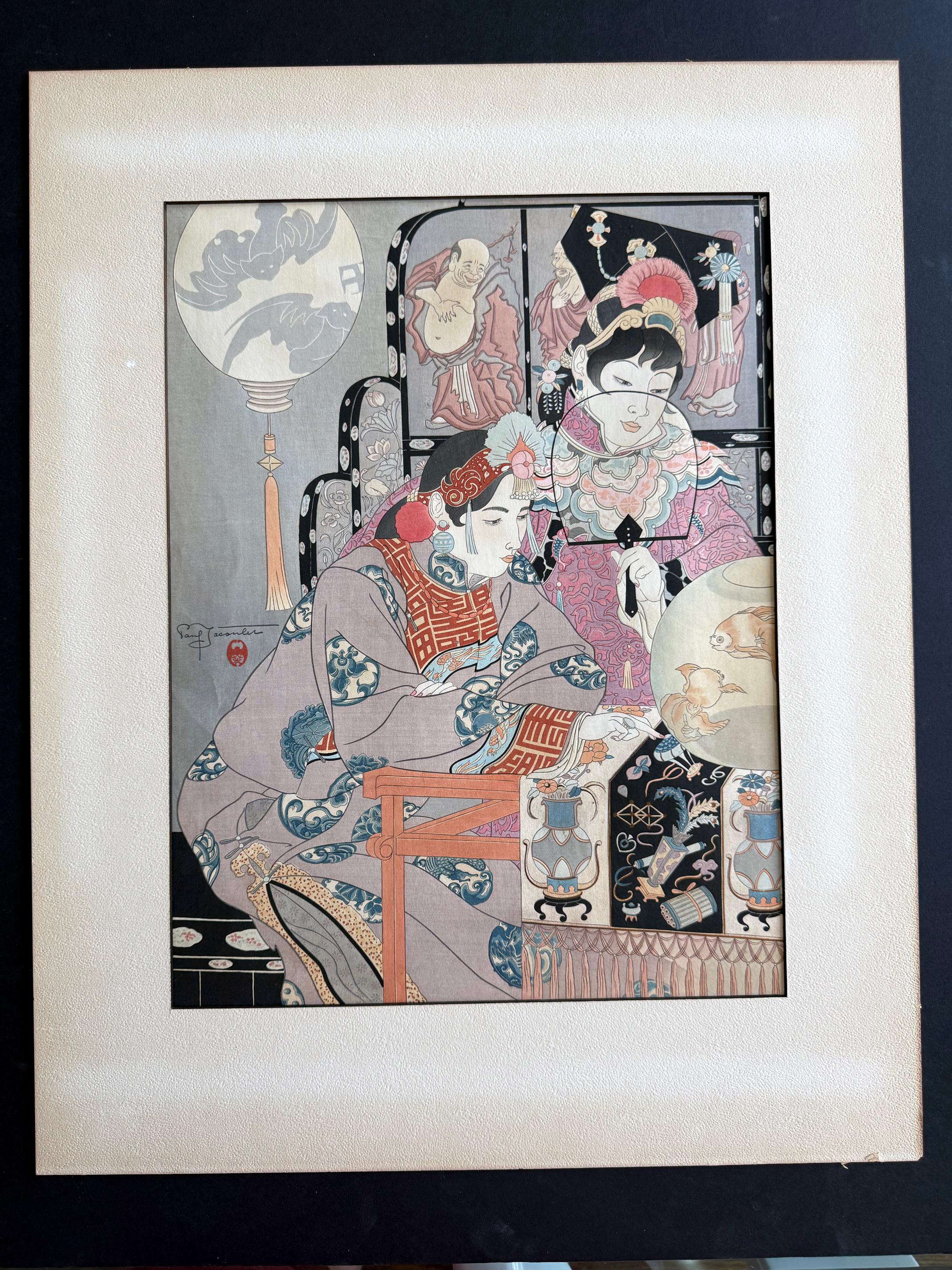 Japonisme Rare Set of Five Dames Chinoises et Madchoues Woodblock Prints Paul Jacoulet For Sale