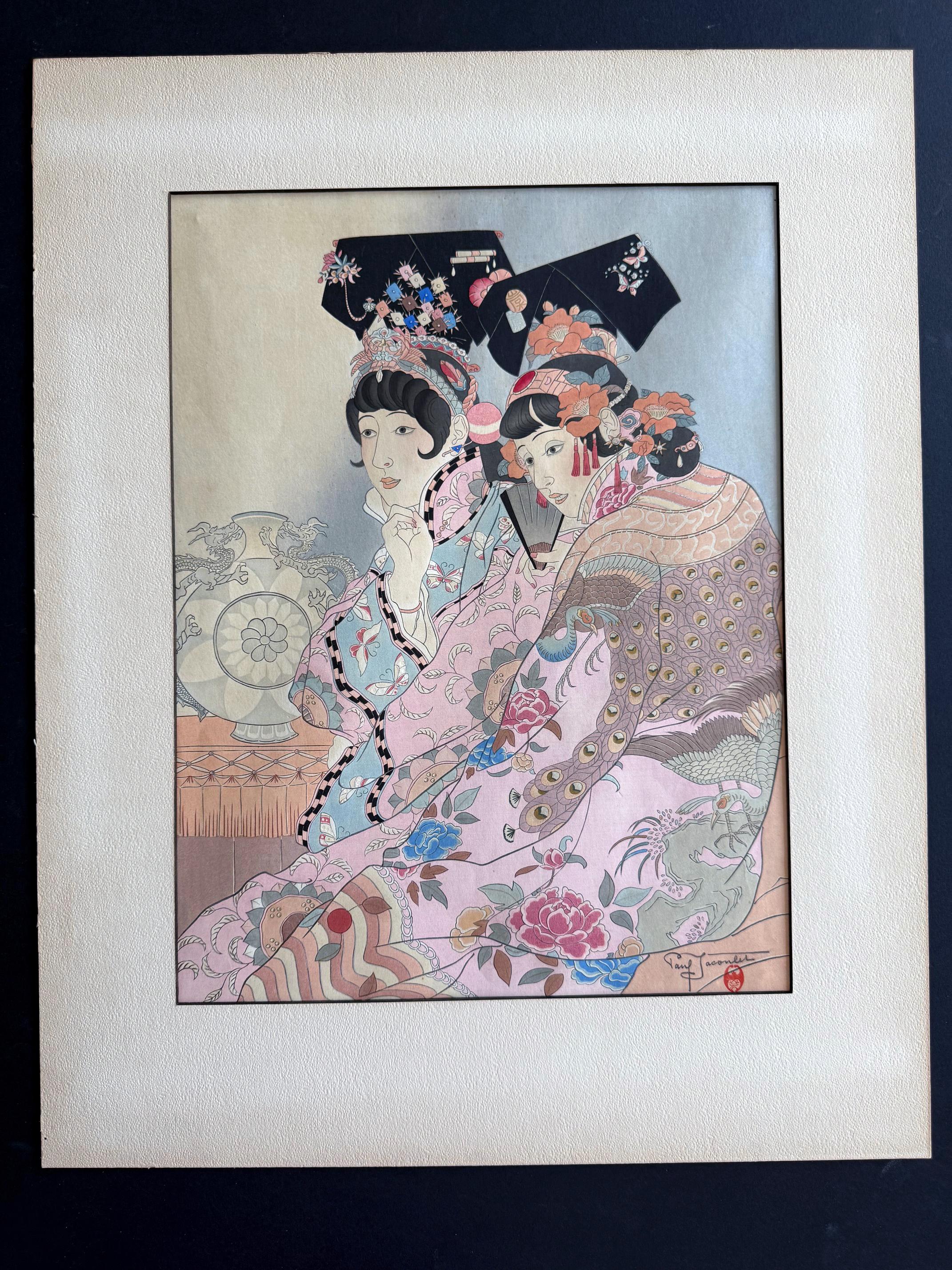 Japanese Rare Set of Five Dames Chinoises et Madchoues Woodblock Prints Paul Jacoulet For Sale