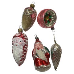 Rare Set of Five Mercury Glass Christmas Ornament Retro, 1930s