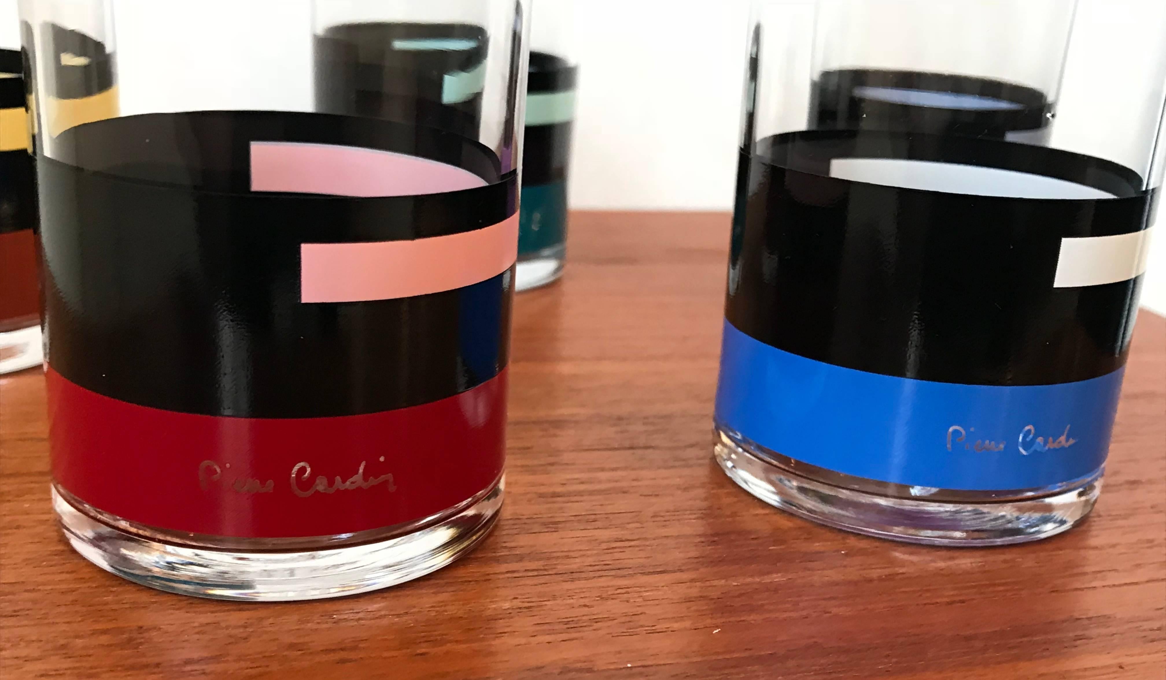 New old stock in original box, rare set of five Pierre Cardin cocktail glasses. Made in Japan.
