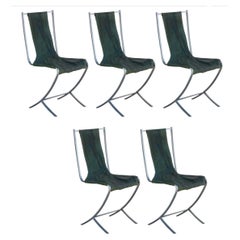 Rare Set of Five Stainless Steel Chairs by Maison Jansen
