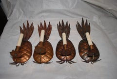 Rare Set of Four 1960s Copper Pineapples Sconces