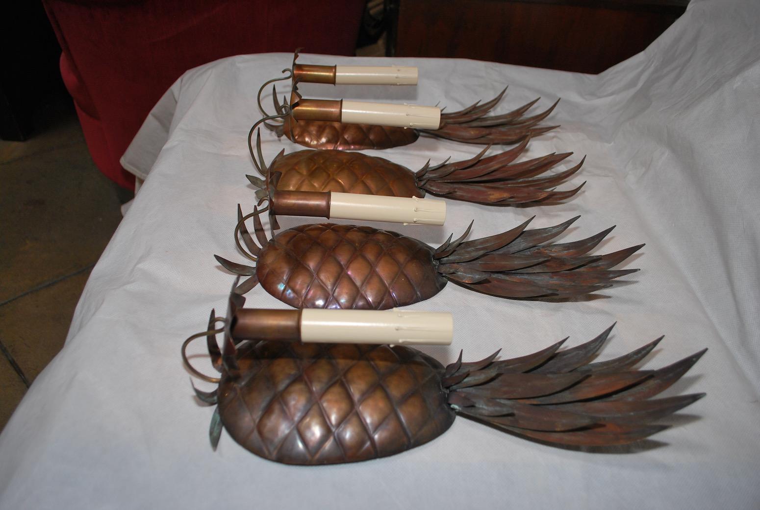 American Rare Set of Four 1960s Copper Pineapples Sconces For Sale