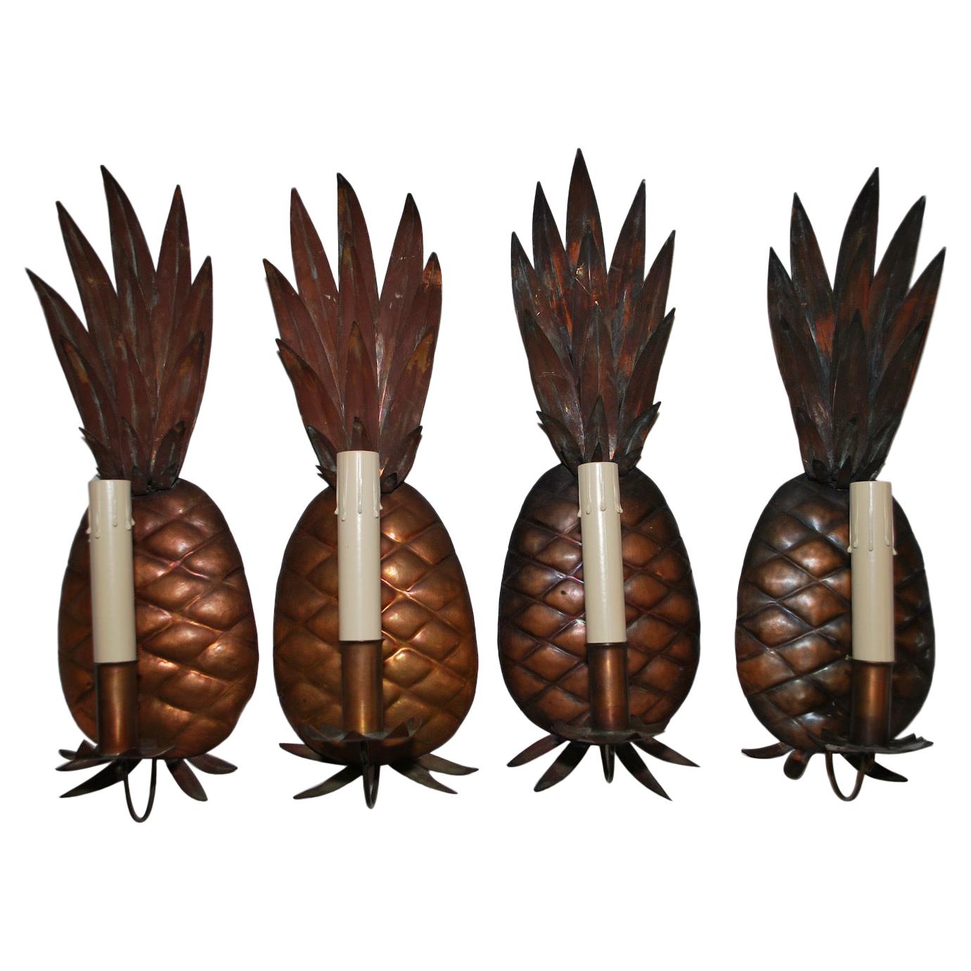 Rare Set of Four 1960s Copper Pineapples Sconces