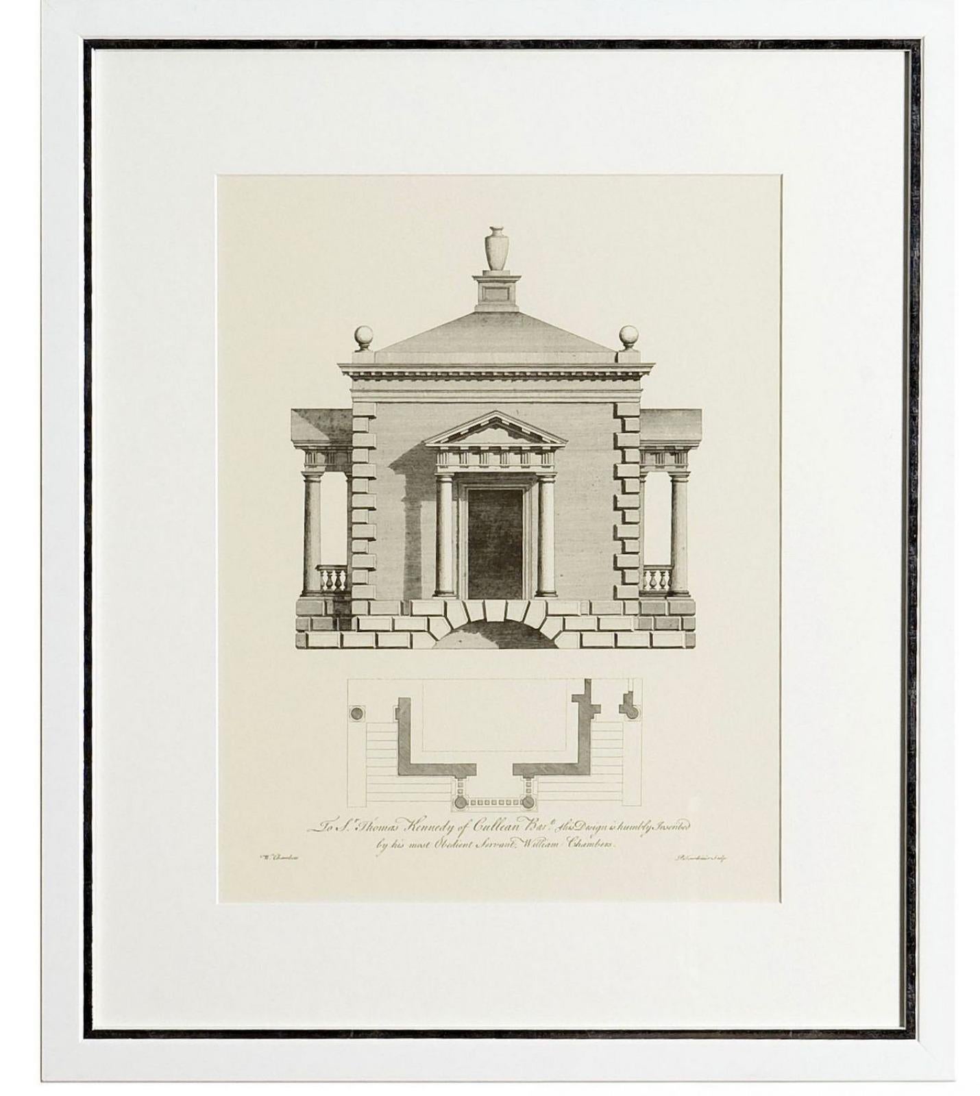 Mid-Century Modern Rare Set of Four Architectural Period Buildings Coloured Framed Prints en vente