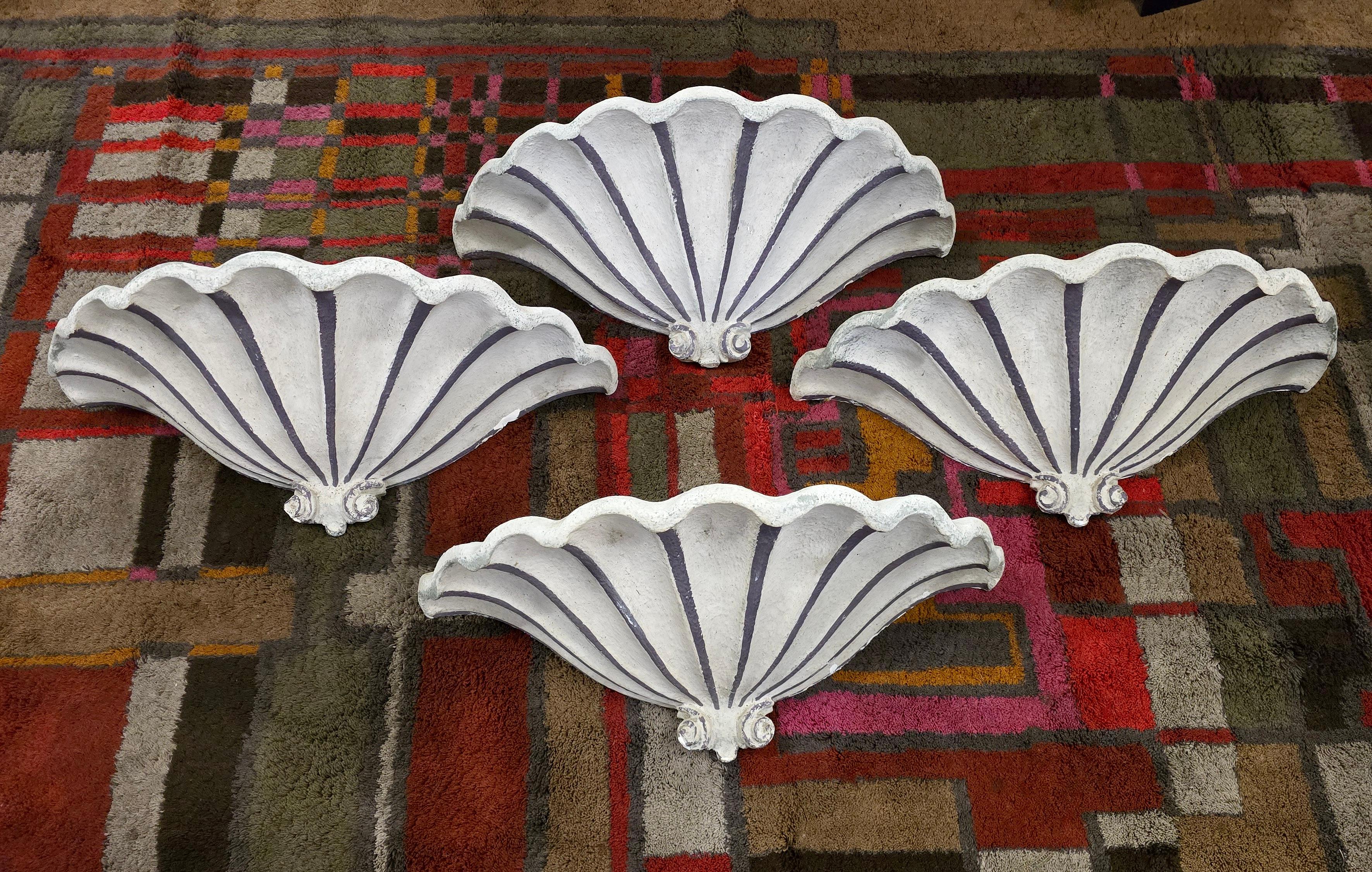 European Rare Set of Four Art Deco Shell Wall Ornaments Wall Sconces For Sale