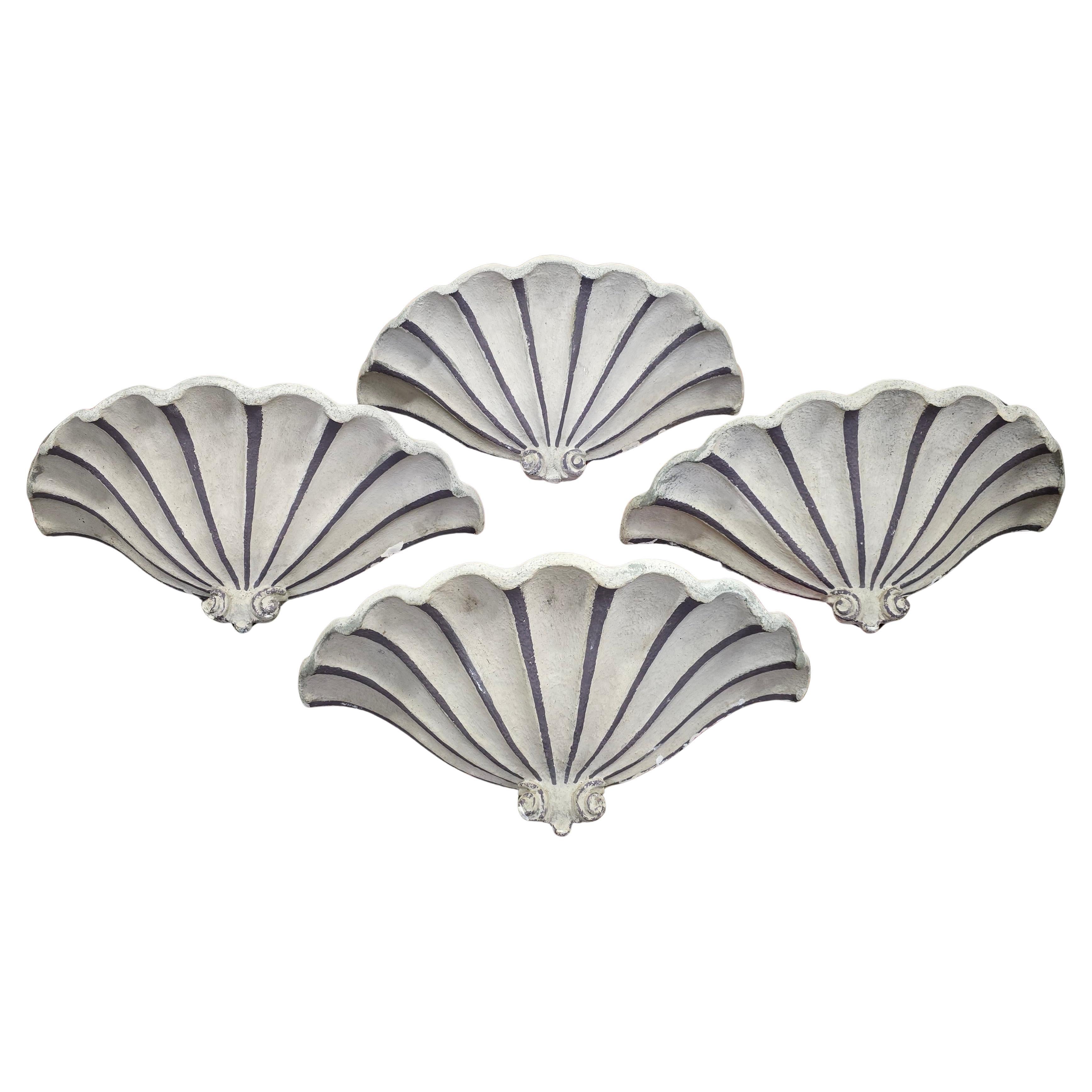 Plaster Rare Set of Four Art Deco Shell Wall Ornaments Wall Sconces For Sale