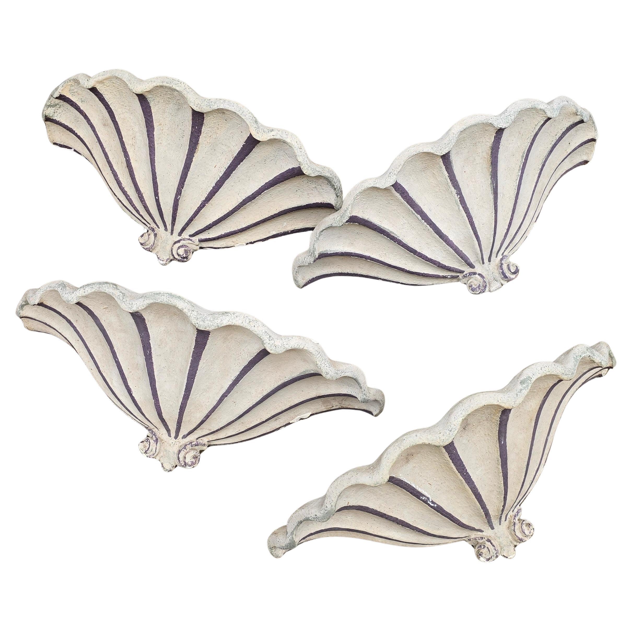 Rare Set of Four Art Deco Shell Wall Ornaments Wall Sconces For Sale 1