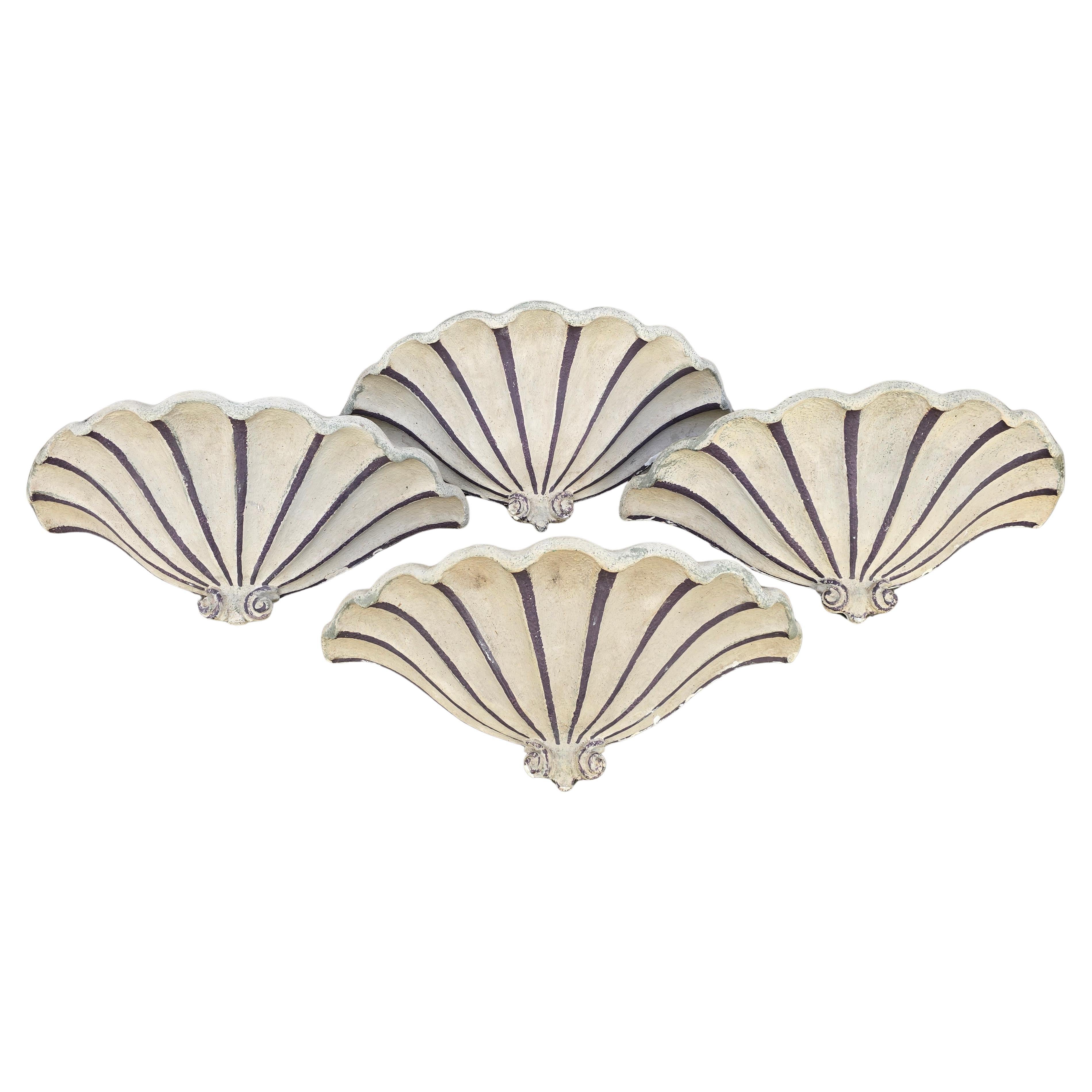 Rare Set of Four Art Deco Shell Wall Ornaments Wall Sconces