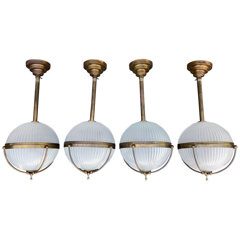 Visual Reference: Rare Set Of Four Art Deco Style Brass And Glass