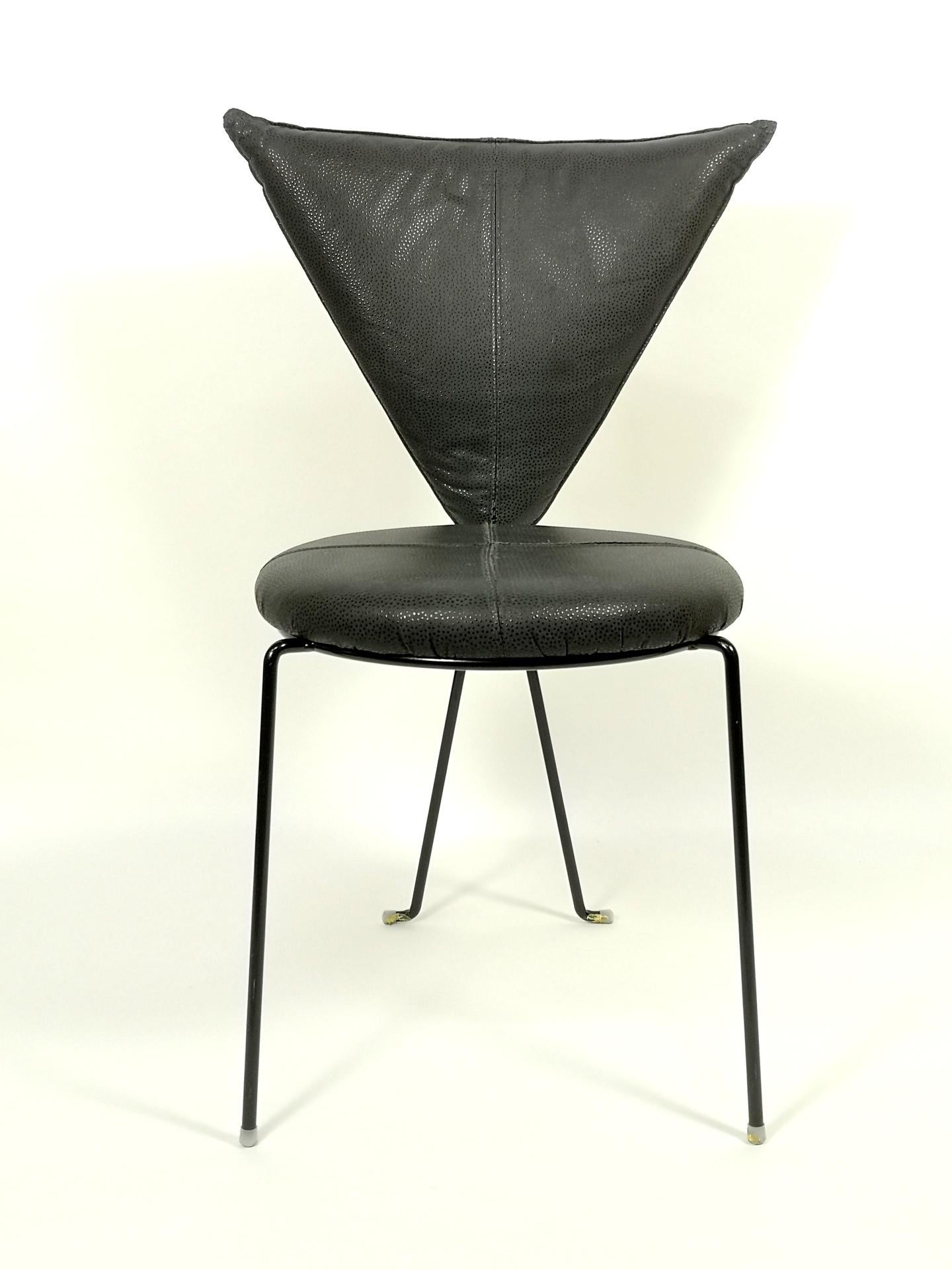 Post-Modern Rare Set of Four Black Leather and Painted Steel Chairs by Helmut Lubke & Co