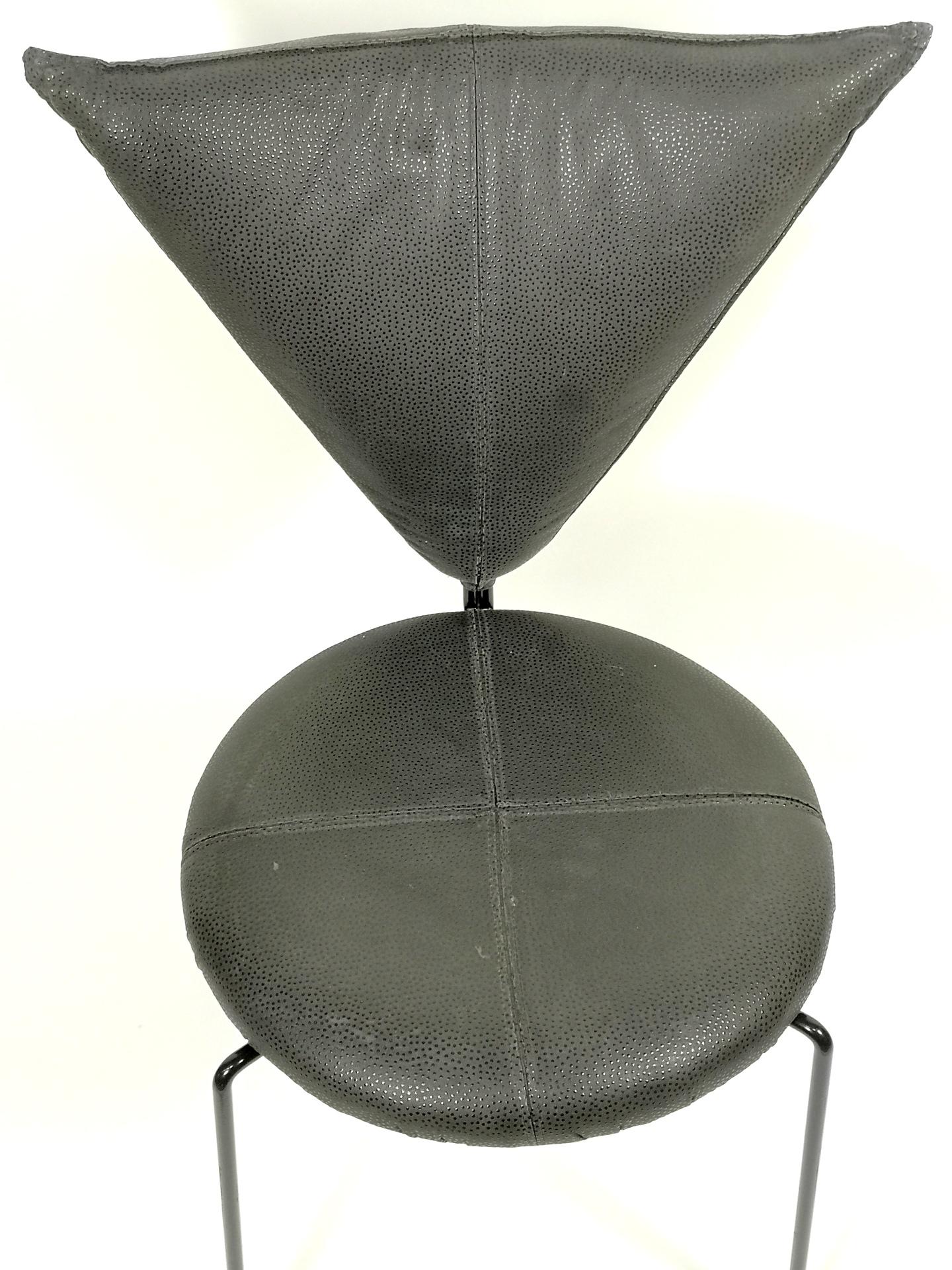 German Rare Set of Four Black Leather and Painted Steel Chairs by Helmut Lubke & Co
