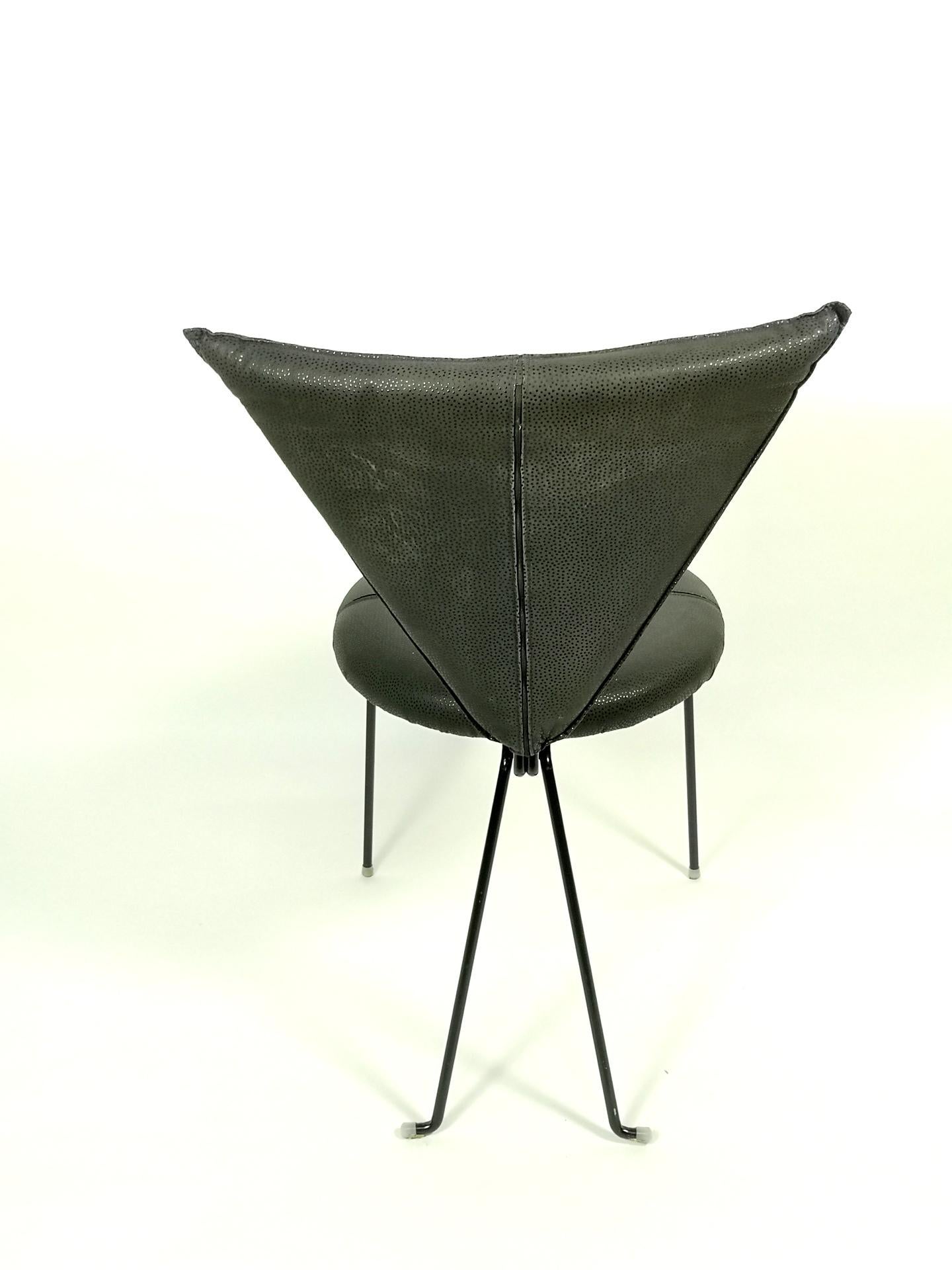 Rare Set of Four Black Leather and Painted Steel Chairs by Helmut Lubke & Co 2