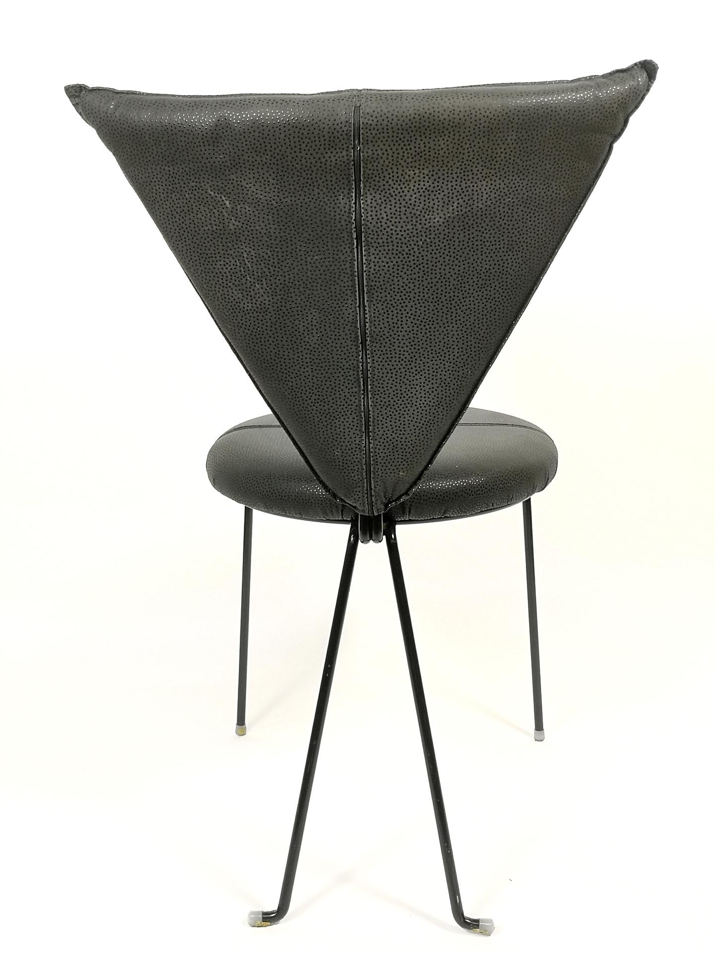 Rare Set of Four Black Leather and Painted Steel Chairs by Helmut Lubke & Co 3