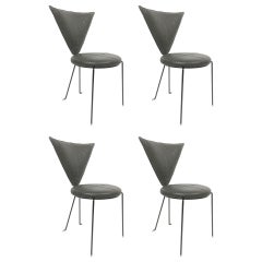 Rare Set of Four Black Leather and Painted Steel Chairs by Helmut Lubke & Co