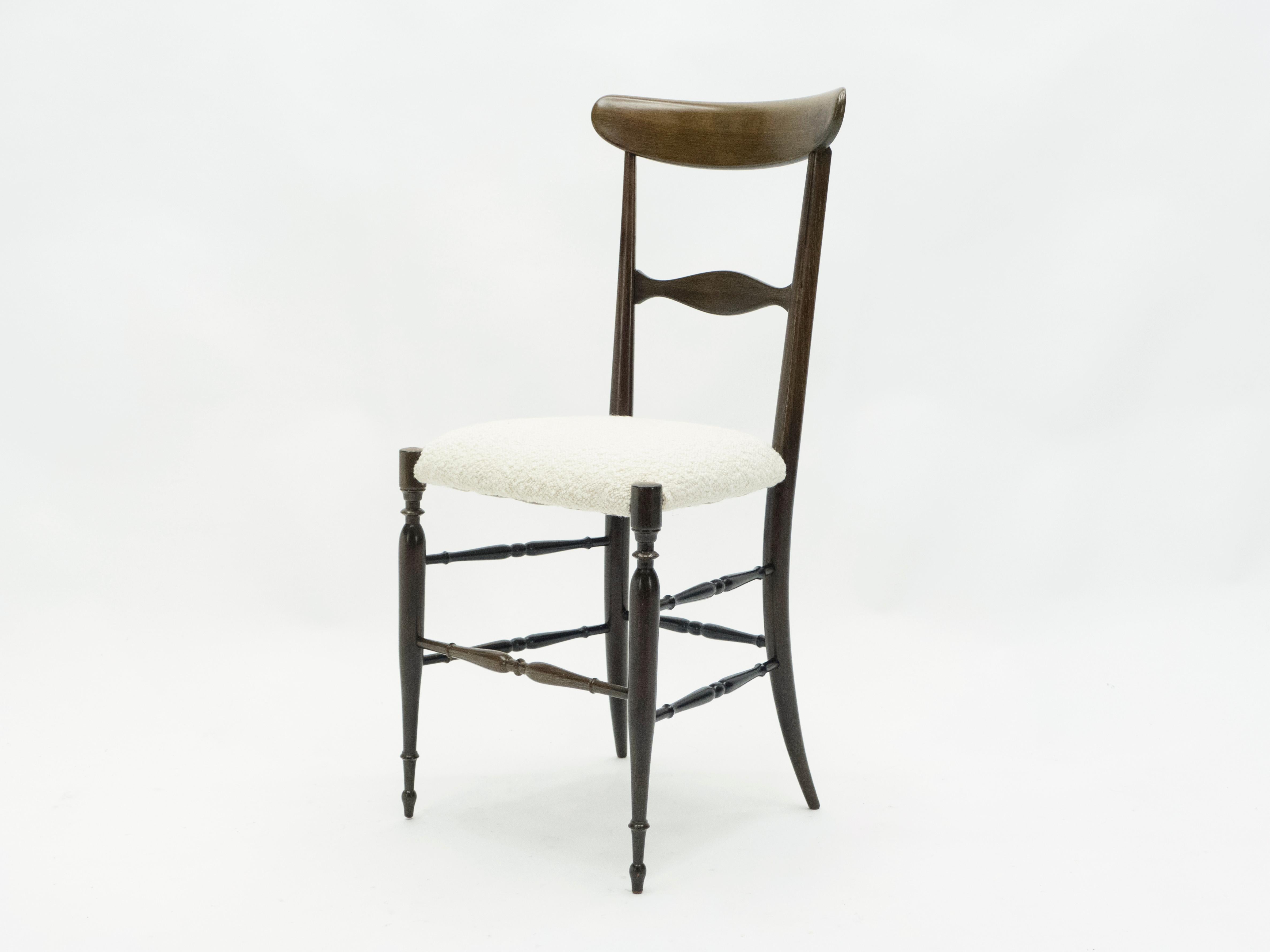 Wool Rare Set of Four Campanino Chiavari Walnut Chairs by Fratelli Levaggi, 1950