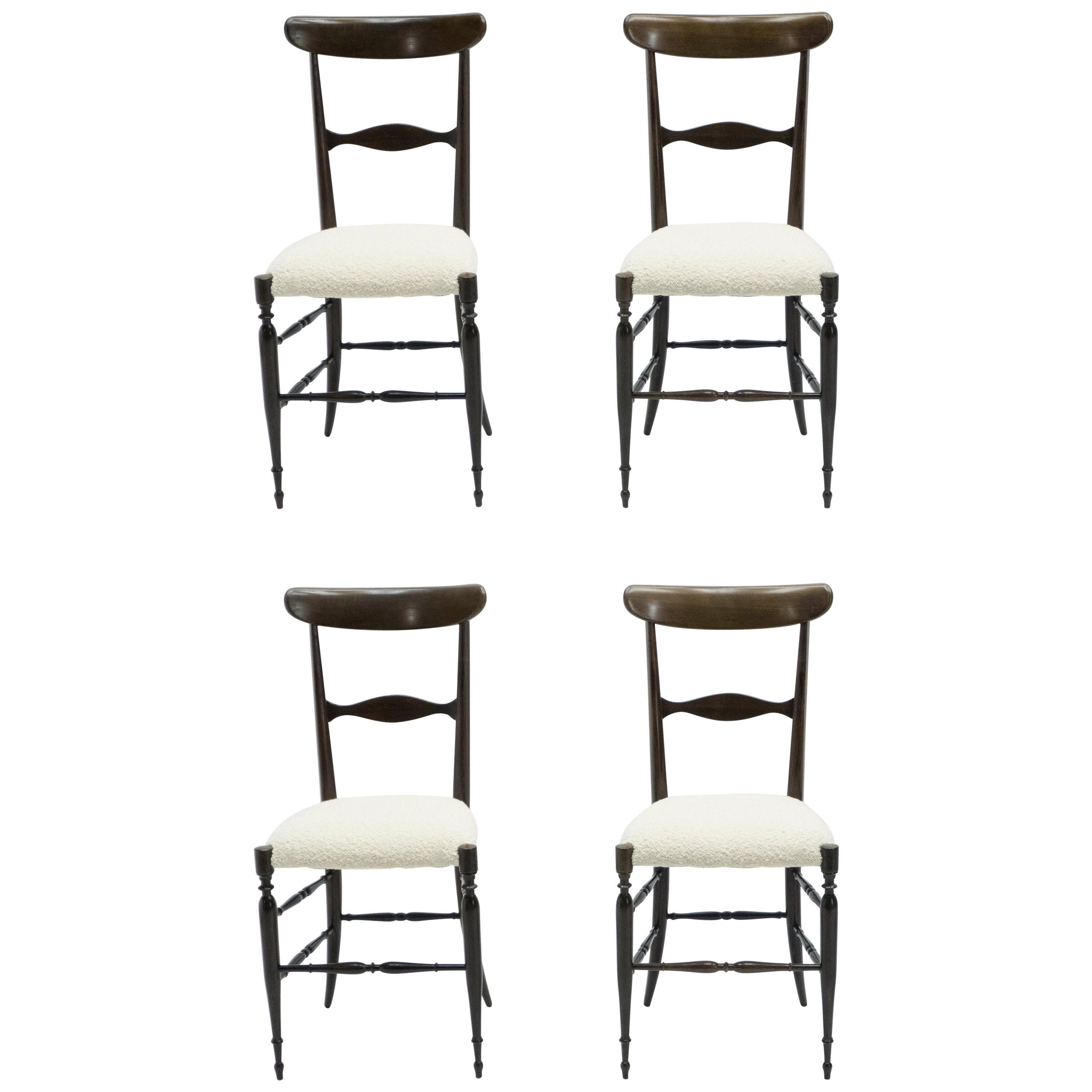 Rare Set of Four Campanino Chiavari Walnut Chairs by Fratelli Levaggi, 1950