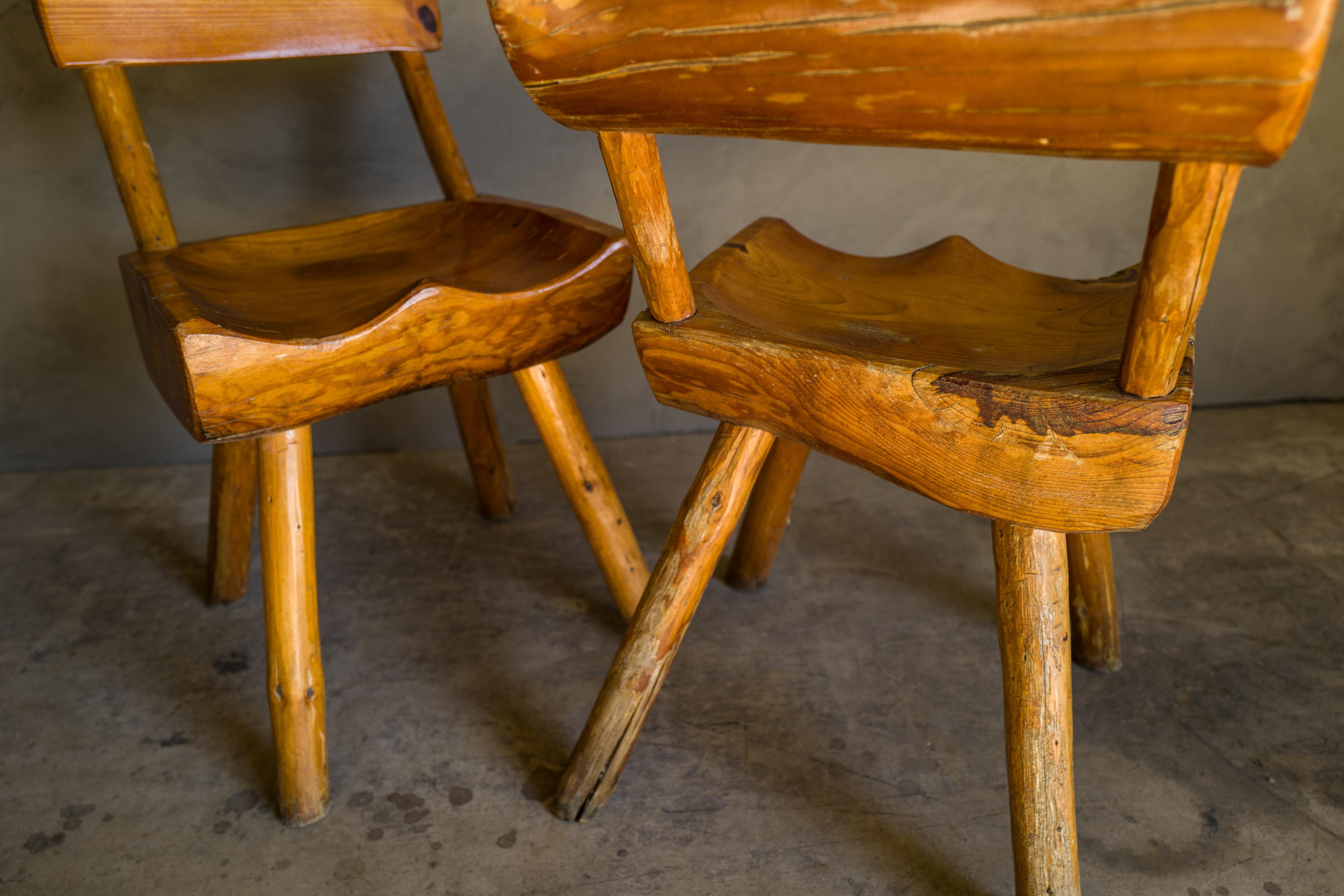 Primitive Set of Four Carved Pine Chairs, circa 1960 2