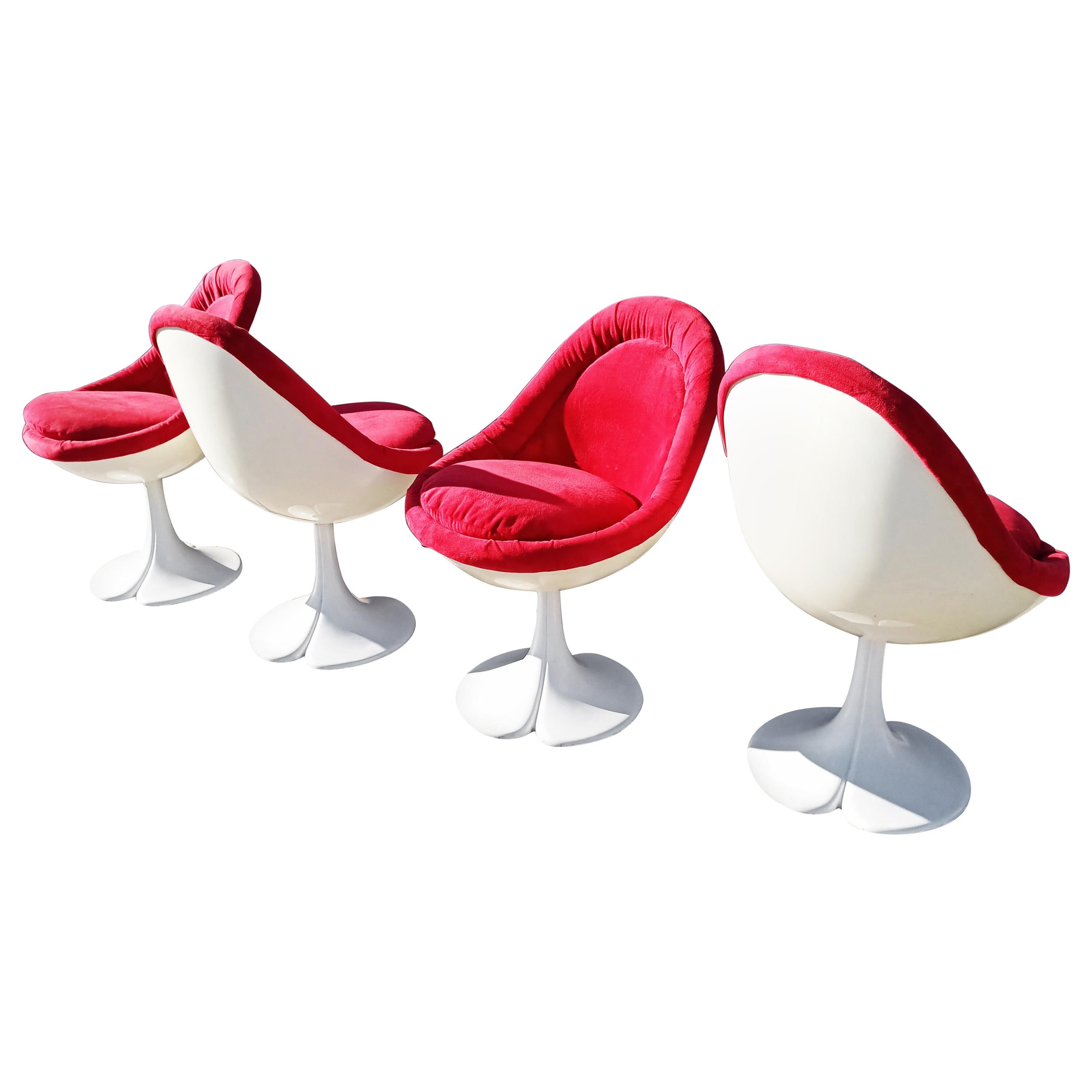 Rare ensemble de quatre chaises pivotantes "Œuf" Christian Adam:: 1970