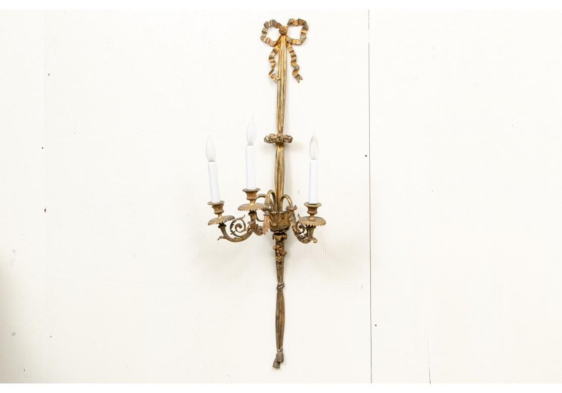 Extraordinary Set of Four Classic French Bow Bronze Sconces 6