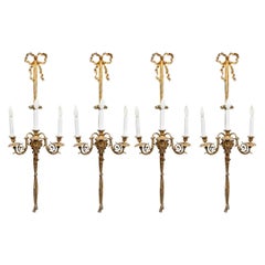 Rare Set of Four Classic French Bow Bronze Sconces