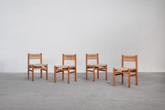 Rare Set of Four Danish Pine Chairs in the Style of Charlotte Perriand, 1960ies