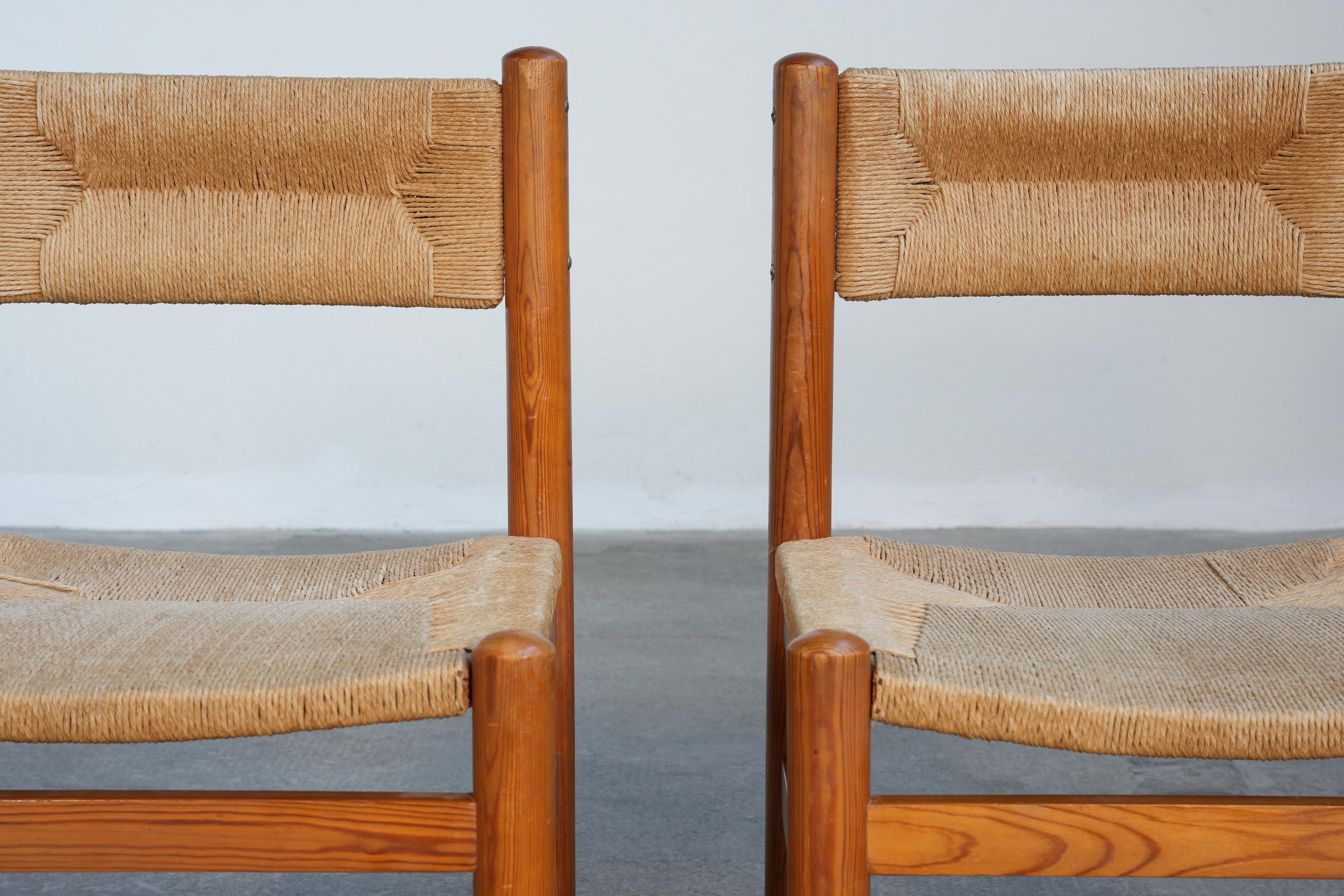20th Century Rare Set of Four Danish Pine Chairs in the Style of Charlotte Perriand, 1960ies For Sale