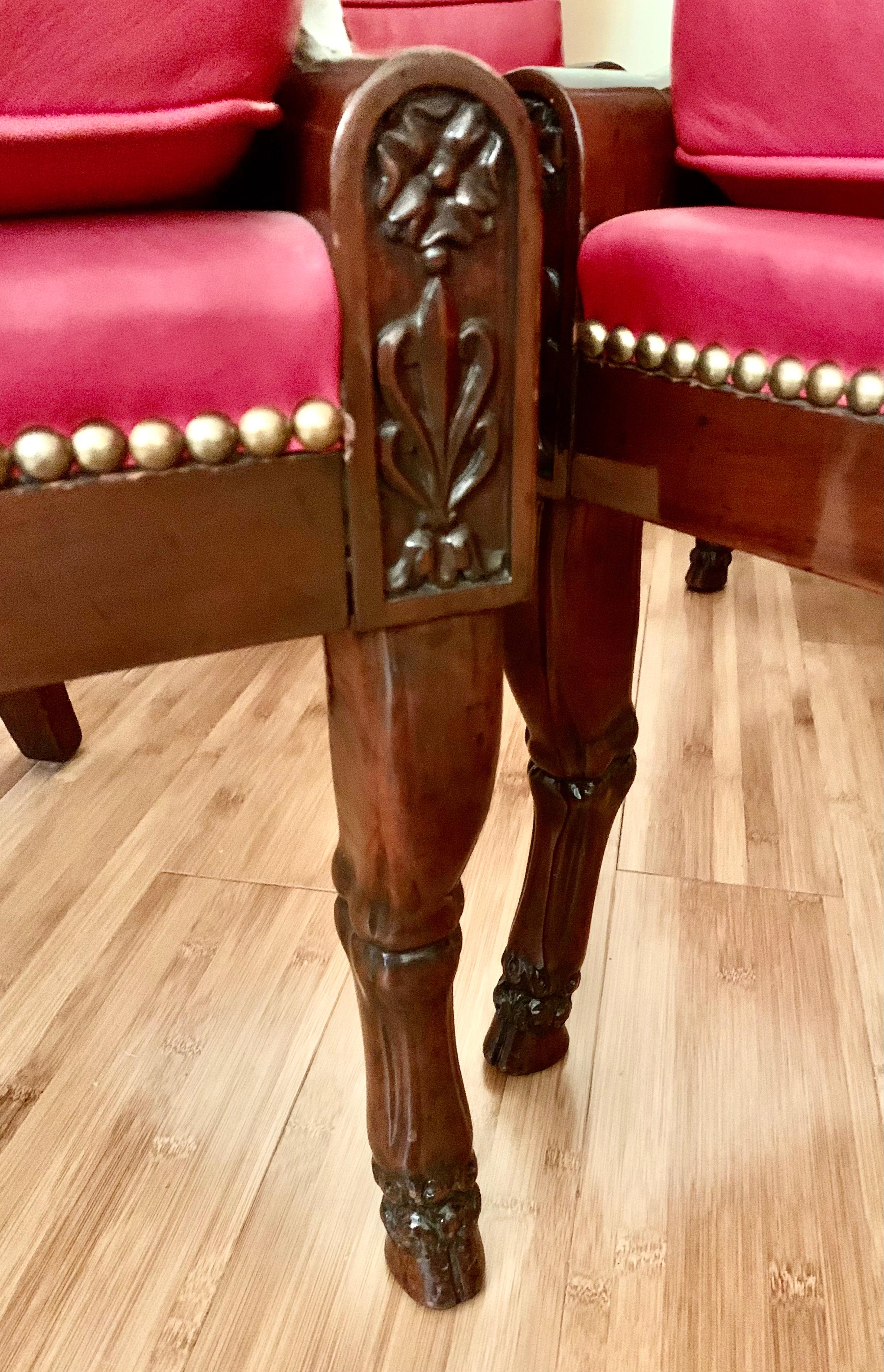Rare Set of Four Empire Rams Head Carved Mahogany Armchairs, Bergeres In Good Condition For Sale In New York, NY