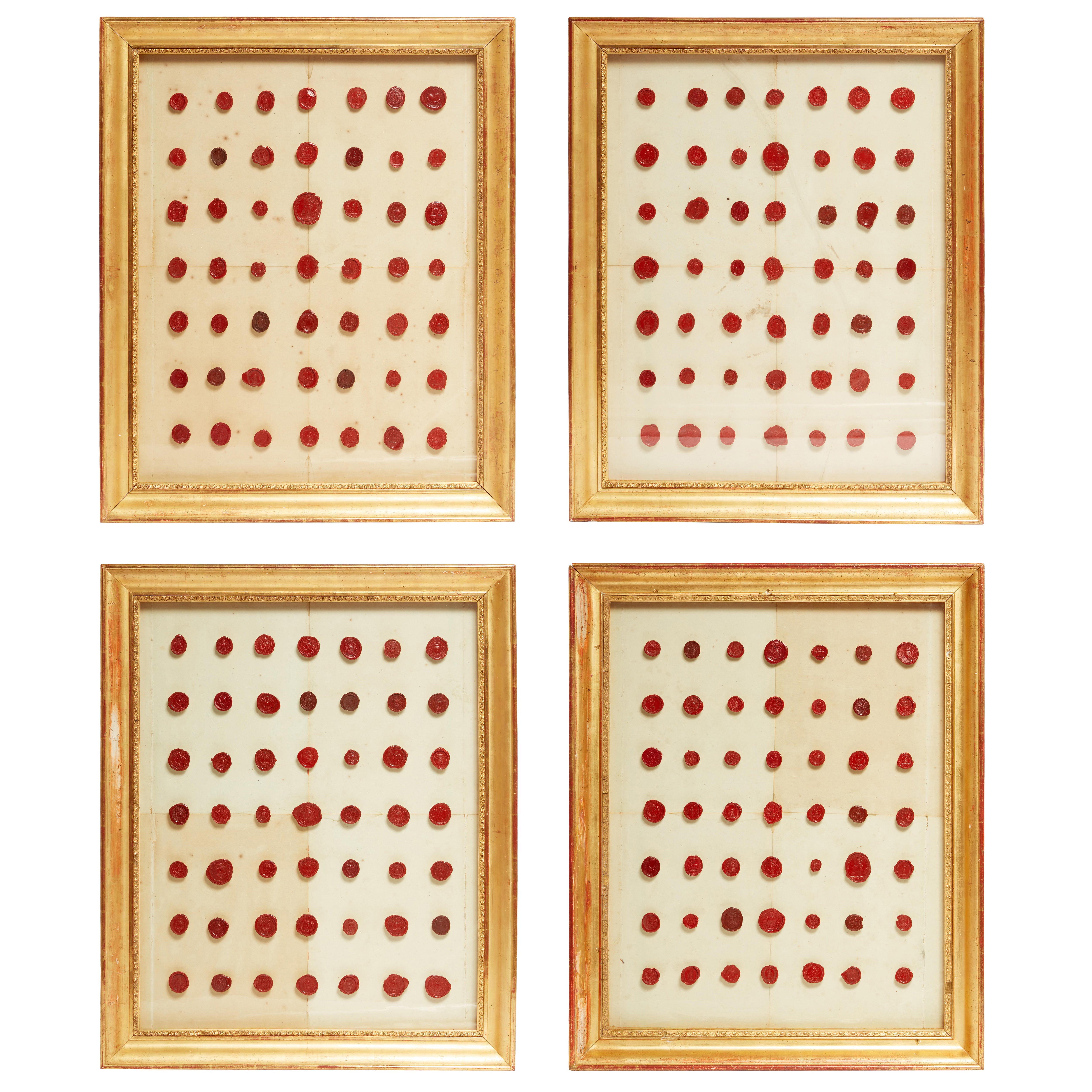 Rare ensemble de quatre collections encadrées de sceaux de cire