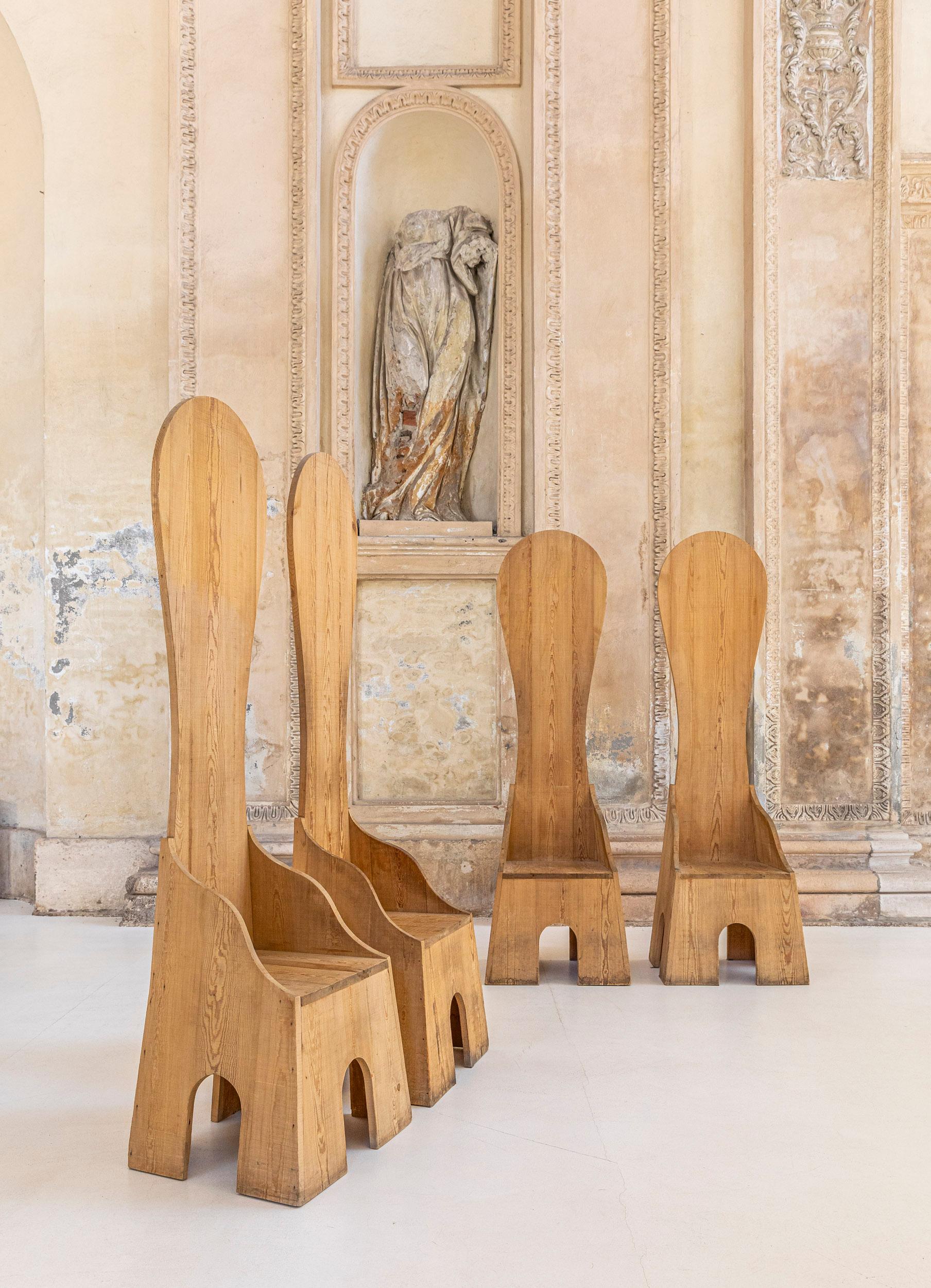 Mid-Century Modern Rare set of four Fratina chairs by Mario Ceroli for Poltronova