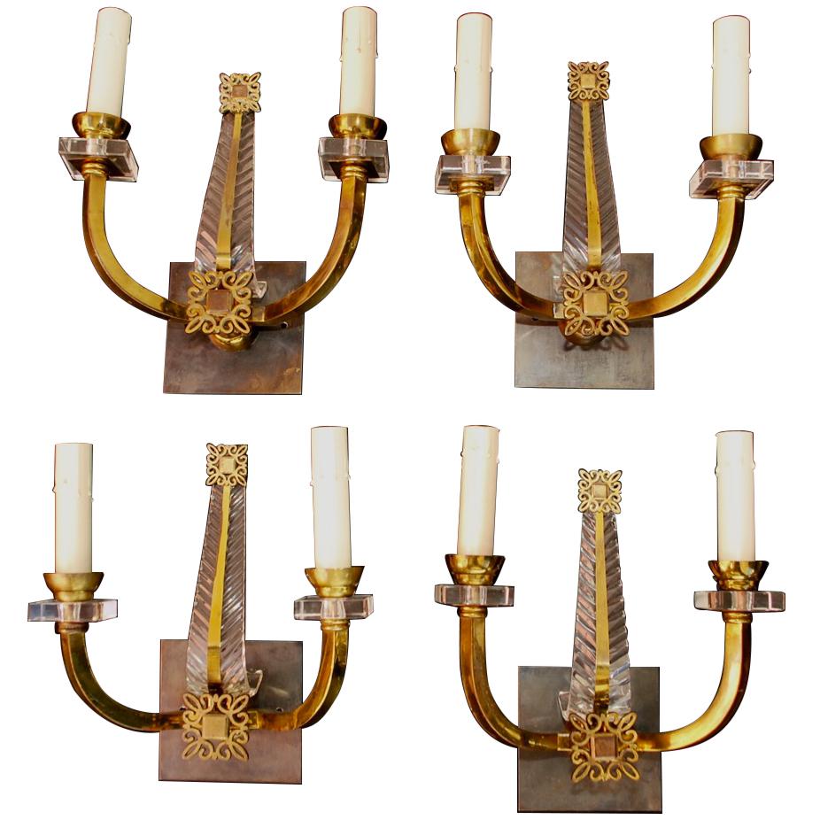 Rare  Set of Four French Sconces by Jaques Adnet  For Sale