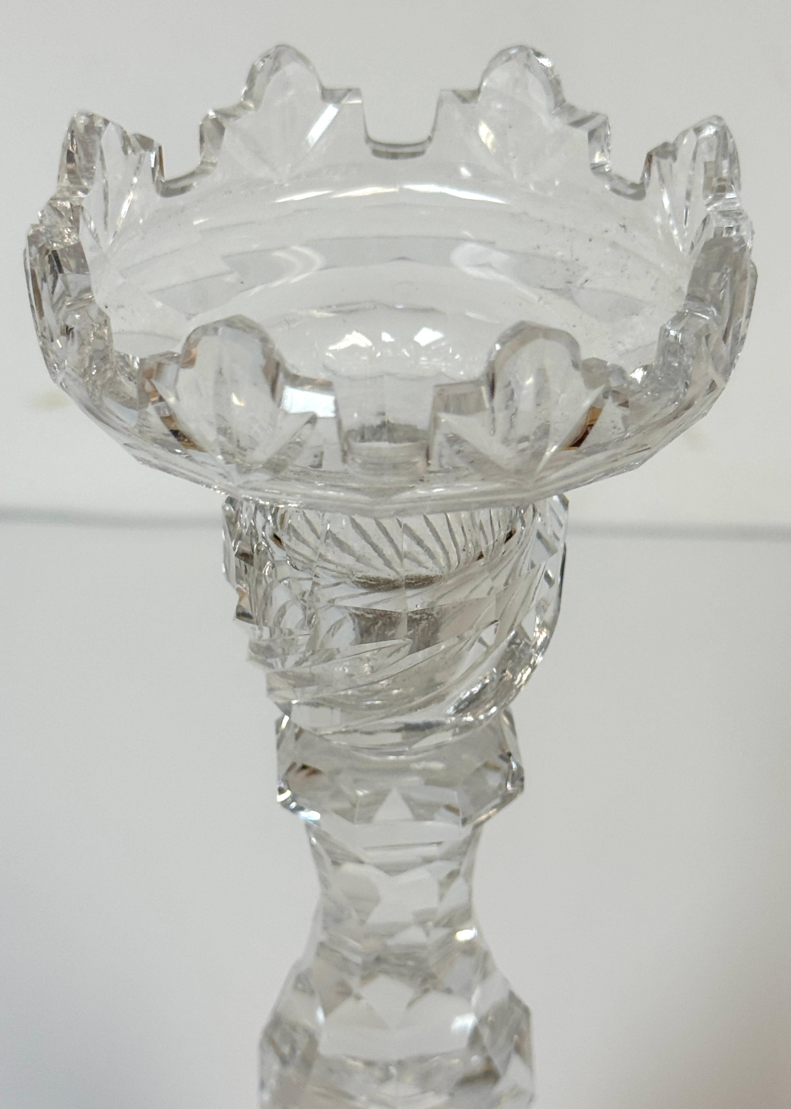 Rare Set of Four Georgian Irish Cut Glass Pagoda Candlesticks, Circa 1810 For Sale 8