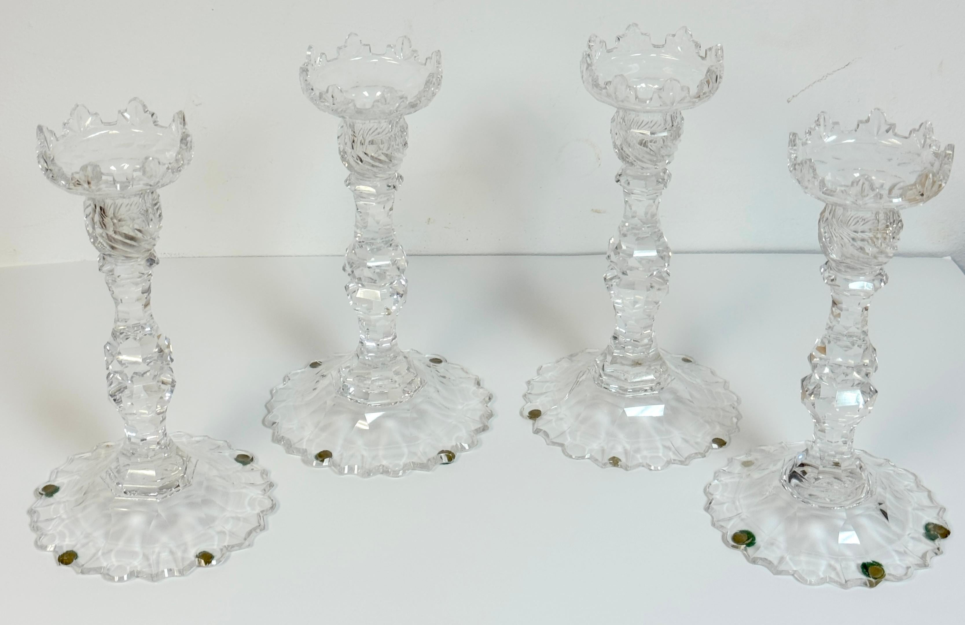 Rare Set of Four Georgian Irish Cut Glass Pagoda Candlesticks, Circa 1810 For Sale 12