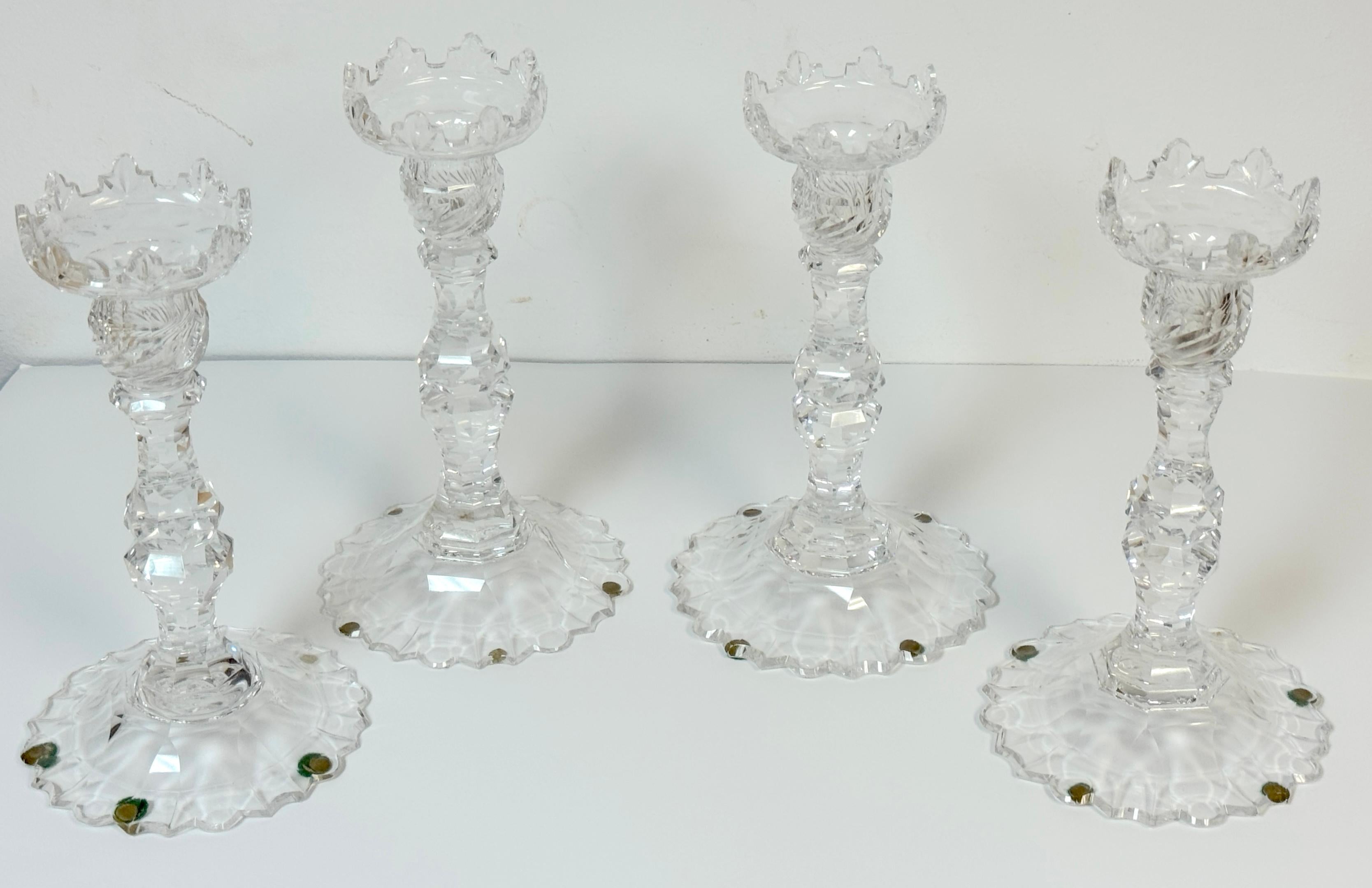 Rare Set of Four Georgian Irish Cut Glass Candlesticks with Pagoda Profile, Circa 1810

A superb and rare matched set of four period Irish cut glass candlesticks from the early 19th century, dating to circa 1810. Executed in fine high-lead crystal,