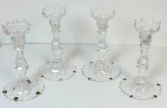 Rare Set of Four Georgian Irish Cut Glass Pagoda Candlesticks, Circa 1810