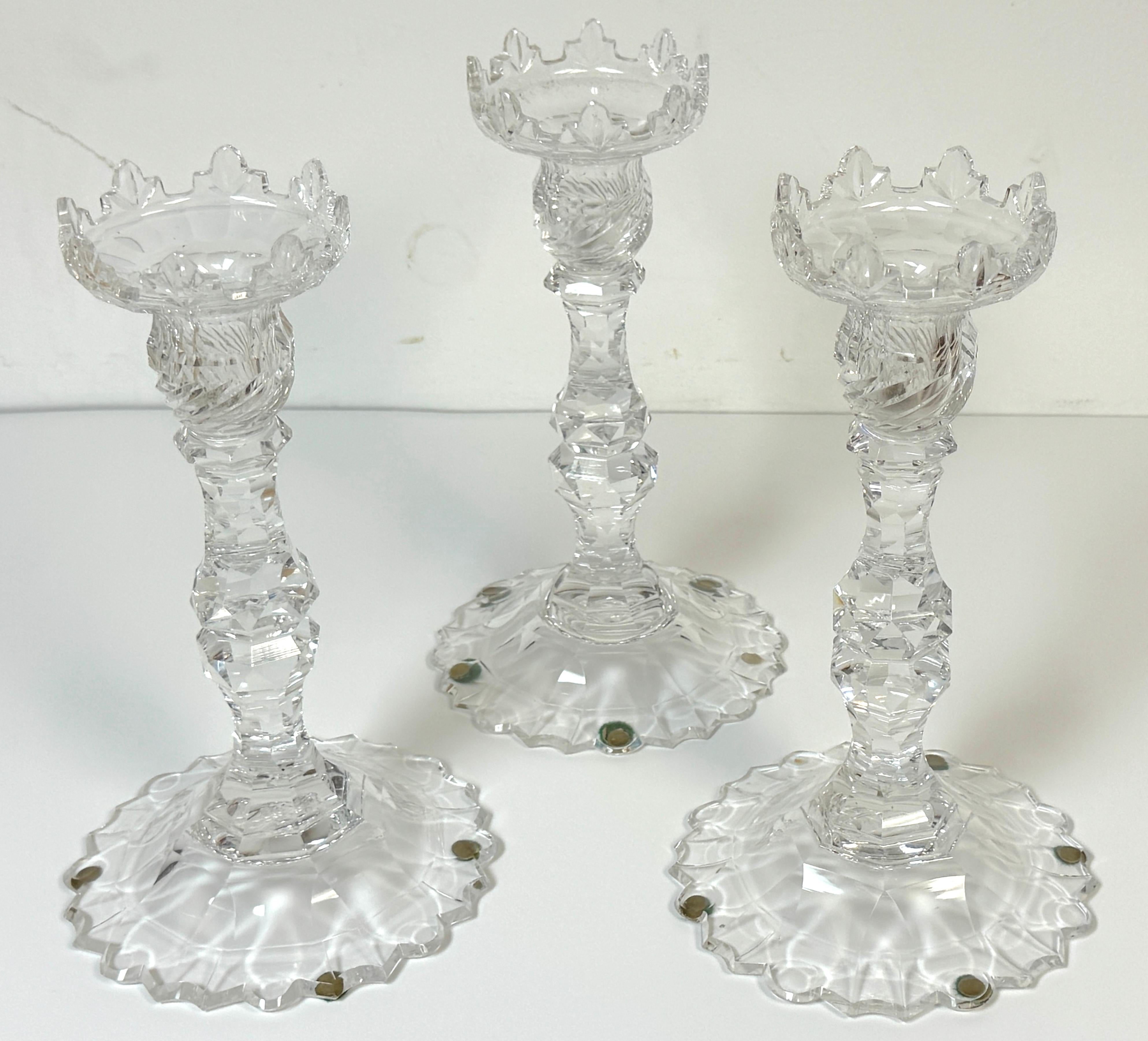 19th Century Rare Set of Four Georgian Irish Cut Glass Pagoda Candlesticks, Circa 1810 For Sale