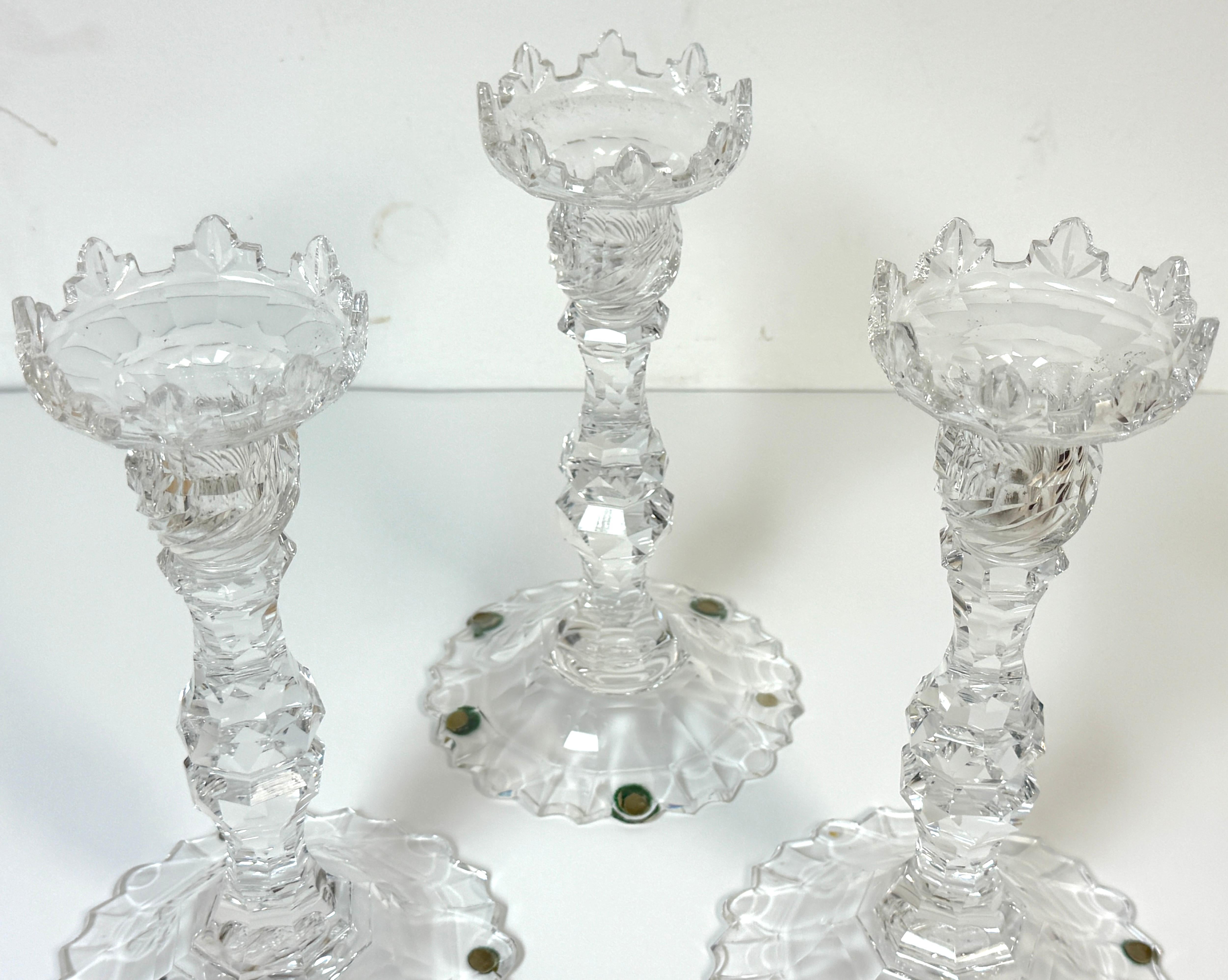 Rare Set of Four Georgian Irish Cut Glass Pagoda Candlesticks, Circa 1810 For Sale 1