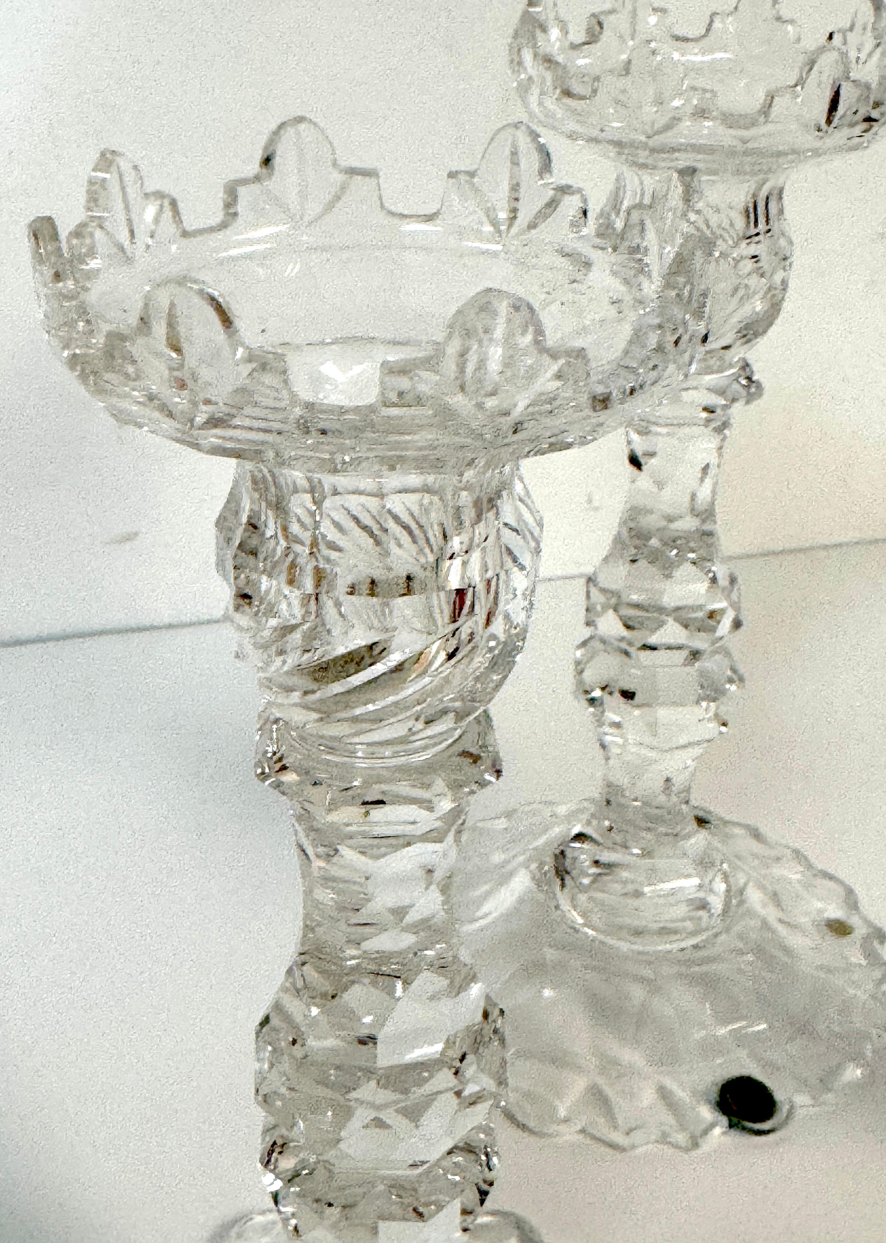 Rare Set of Four Georgian Irish Cut Glass Pagoda Candlesticks, Circa 1810 For Sale 2