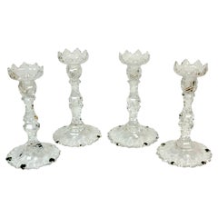 Rare Set of Four Georgian Irish Cut Glass Pagoda Candlesticks, Circa 1810