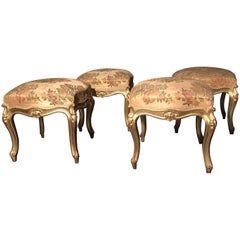 Antique Rare Set of Four Giltwood Stools, Italy, 19th Century