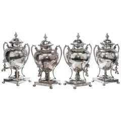 Rare Set of Four Late 19th Century Silver Plated Large Tea Urns